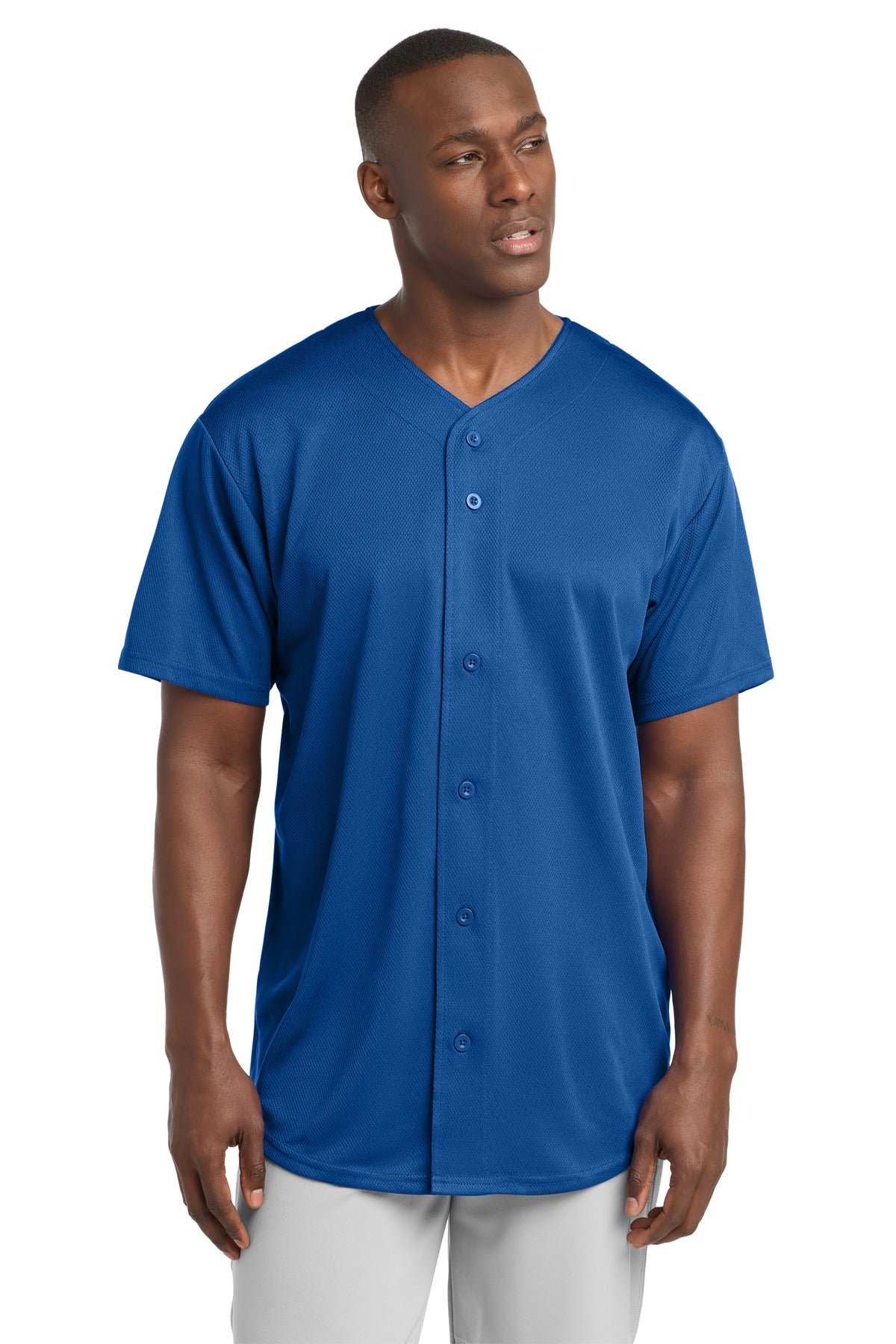 Custom logo Sport-Tek® PosiCharge® Tough Mesh Full-Button Jersey. ST220 in True Royal