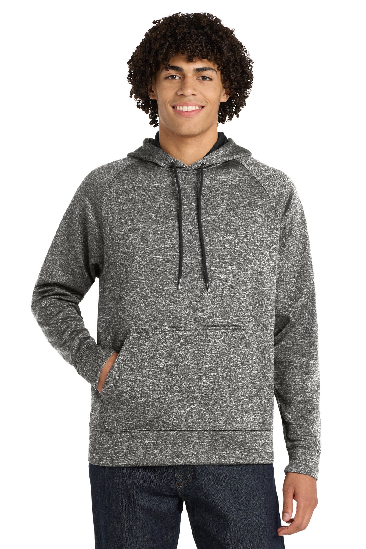 Custom logo Sport-Tek® PosiCharge® Electric Heather Fleece Hooded Pullover. ST225 in Black Electric