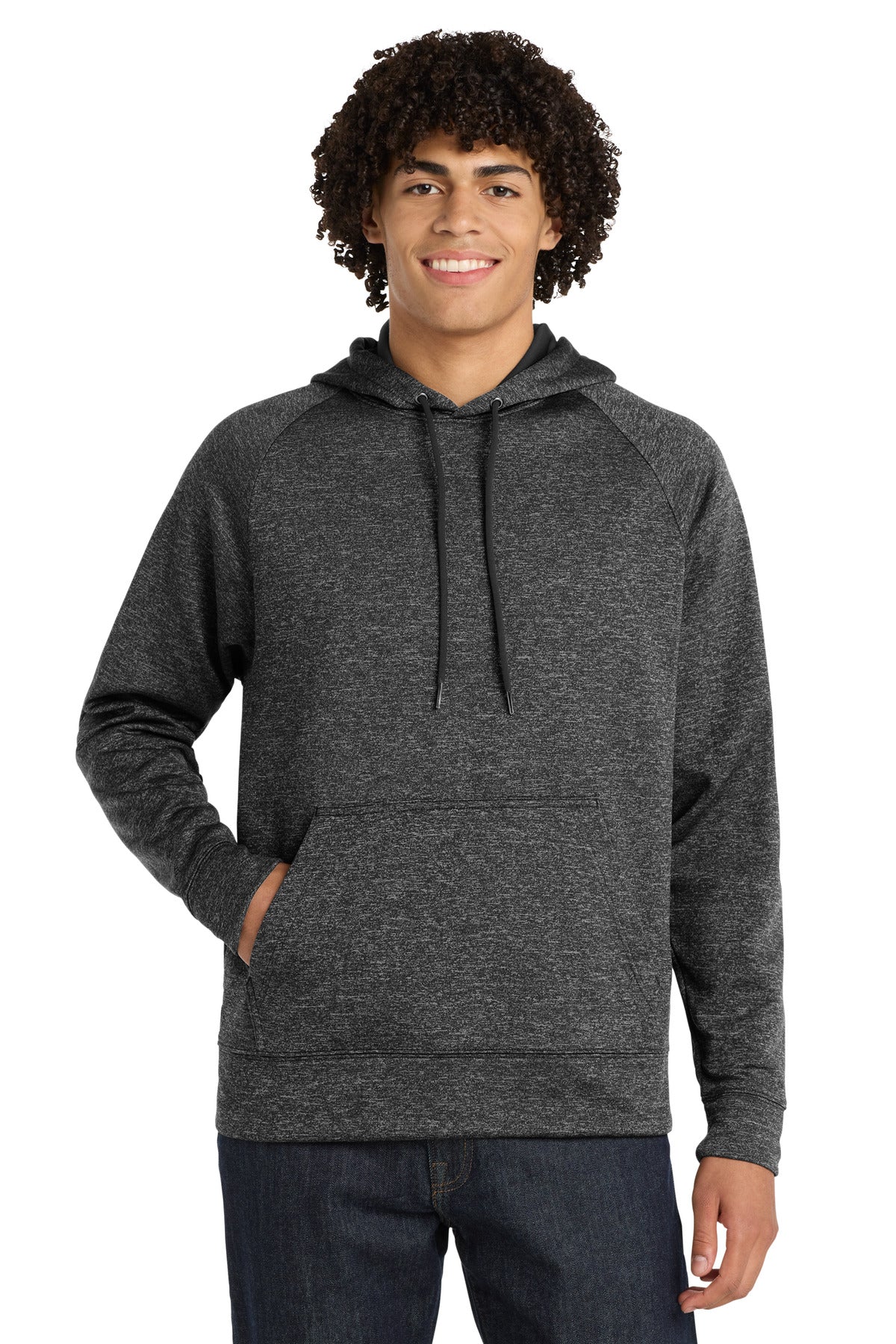 Custom logo Sport-Tek® PosiCharge® Electric Heather Fleece Hooded Pullover. ST225 in Grey-Black Electric