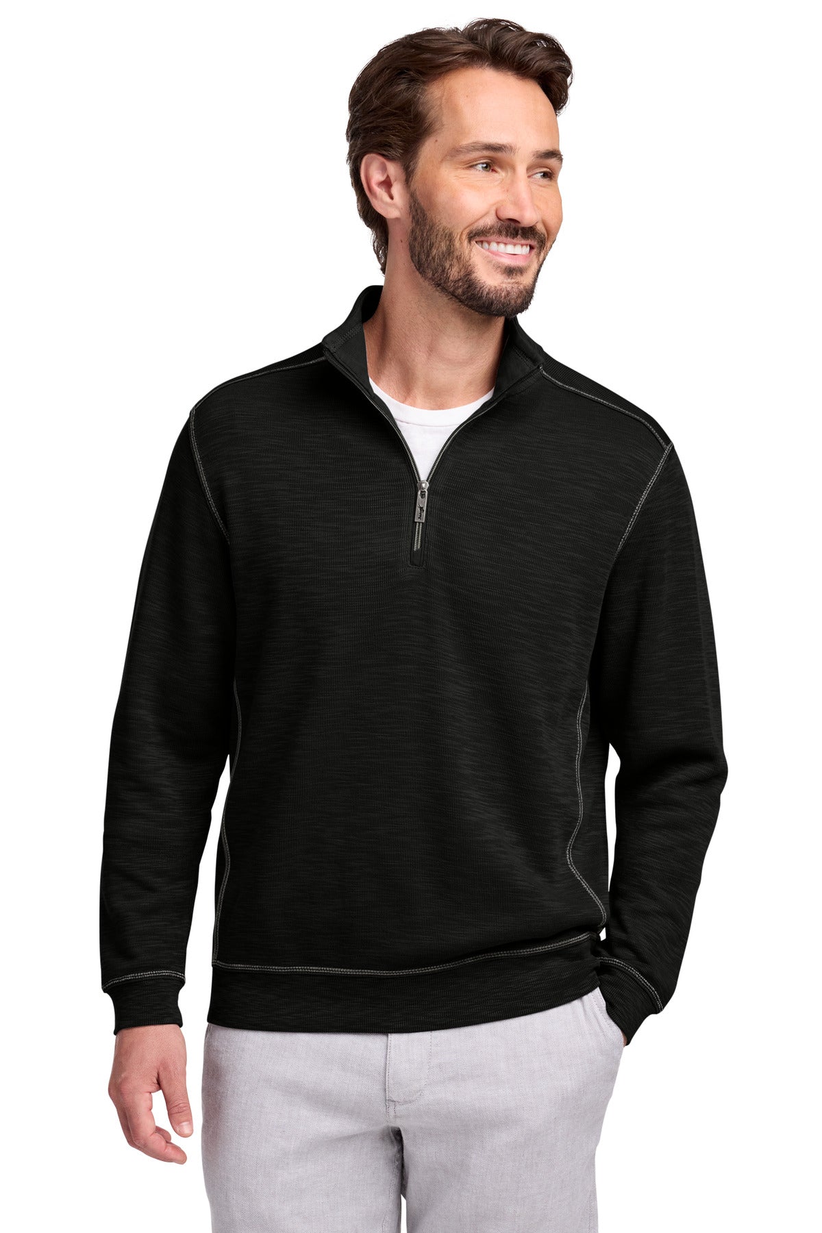 Custom logo Tommy Bahama® Tobago Bay 1/2-Zip ST226342TB in Black