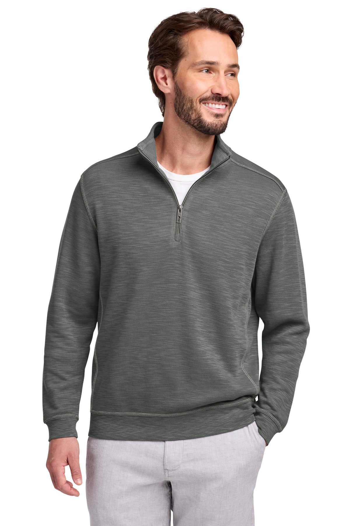 Custom logo Tommy Bahama® Tobago Bay 1/2-Zip ST226342TB in Cave Grey