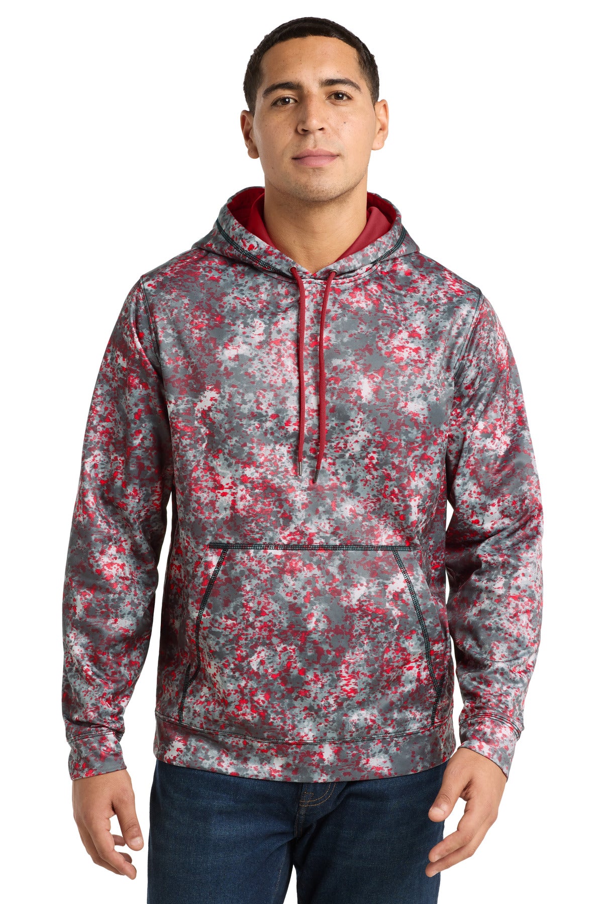 Custom logo Sport-Tek® Sport-Wick® Mineral Freeze Fleece Hooded Pullover. ST230 in Deep Red