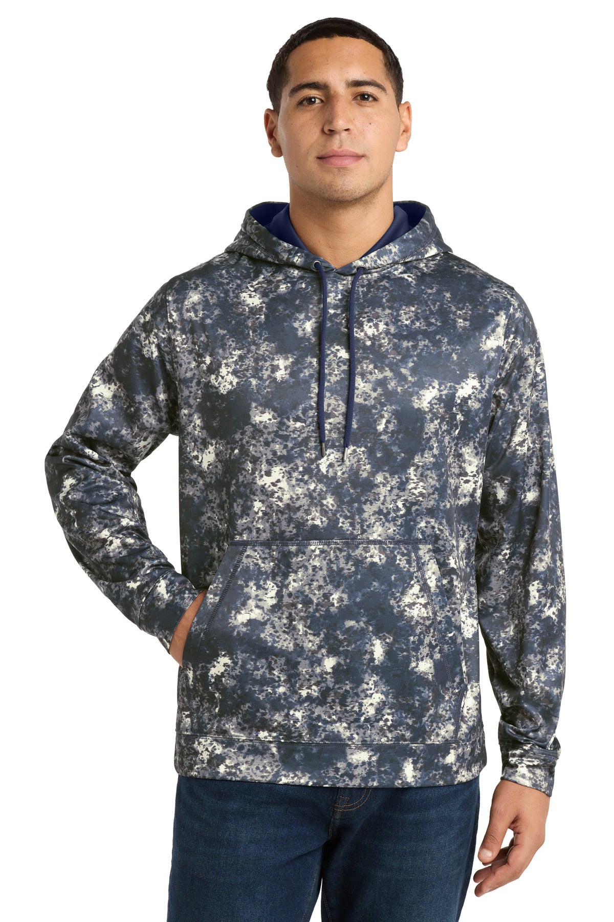 Custom logo Sport-Tek® Sport-Wick® Mineral Freeze Fleece Hooded Pullover. ST230 in True Navy
