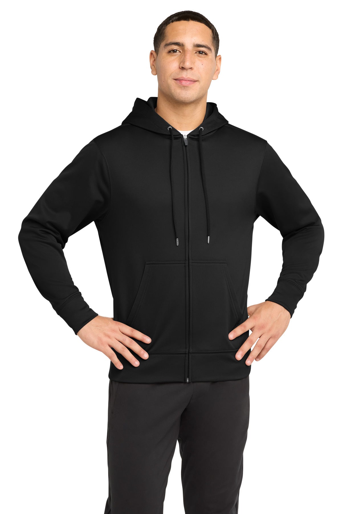 Custom logo Sport-Tek® Sport-Wick® Fleece Full-Zip Hooded Jacket.  ST238 in Black