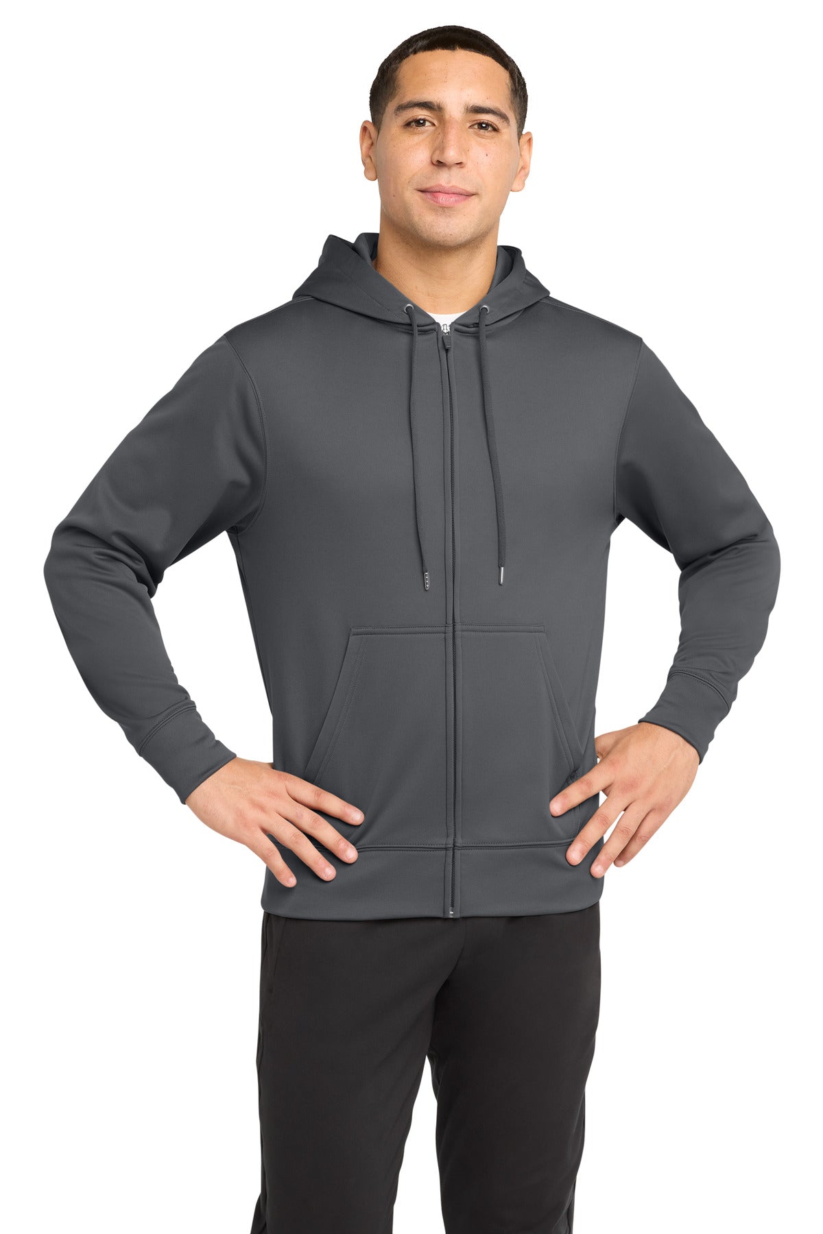 Custom logo Sport-Tek® Sport-Wick® Fleece Full-Zip Hooded Jacket.  ST238 in Dark Smoke Grey