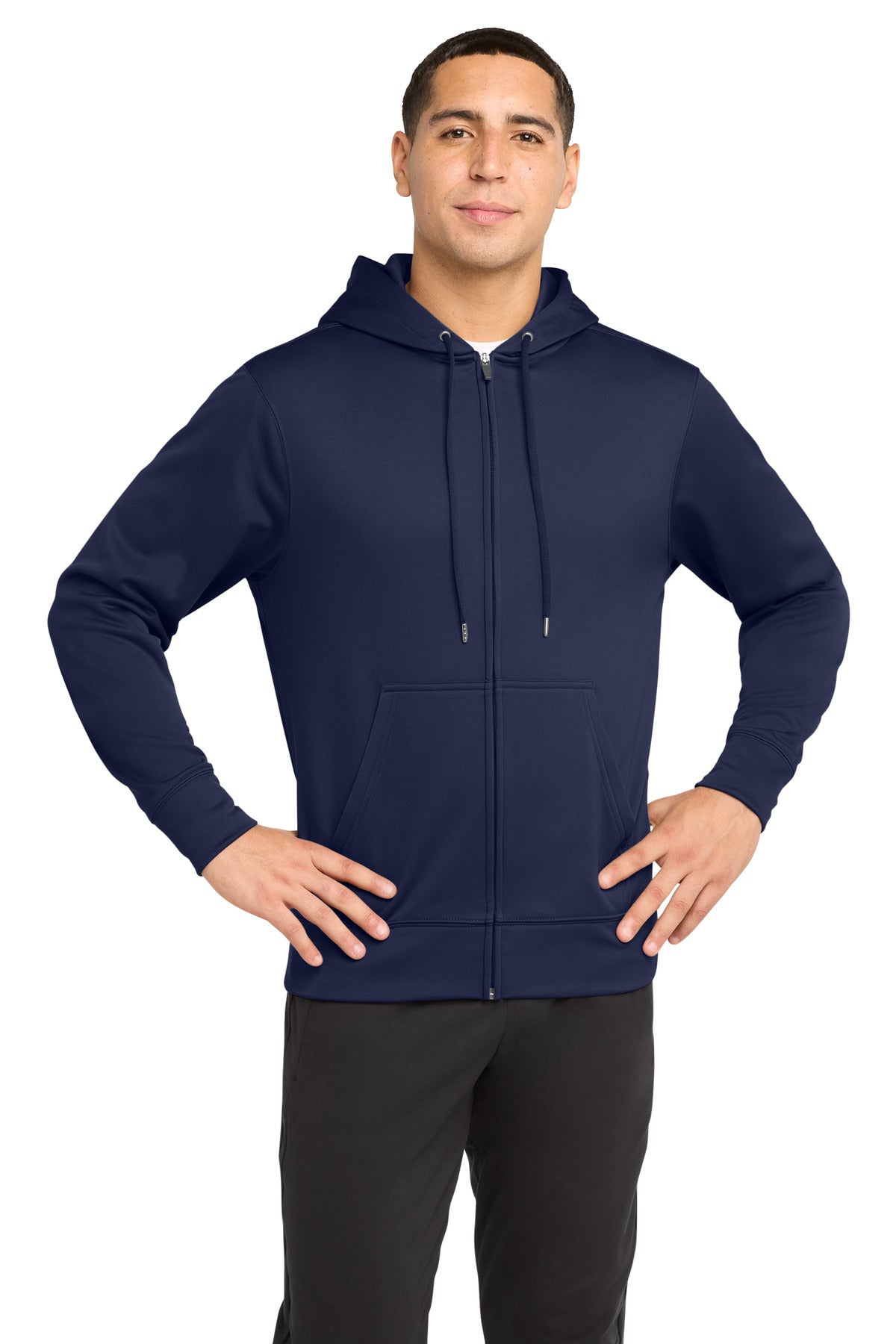 Custom logo Sport-Tek® Sport-Wick® Fleece Full-Zip Hooded Jacket.  ST238 in Navy