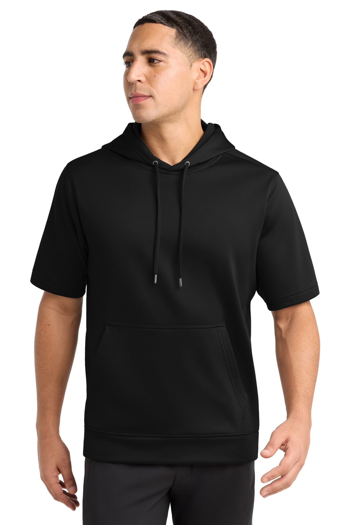 Custom logo Sport-Tek ® Sport-Wick ® Fleece Short Sleeve Hooded Pullover. ST251 in Black