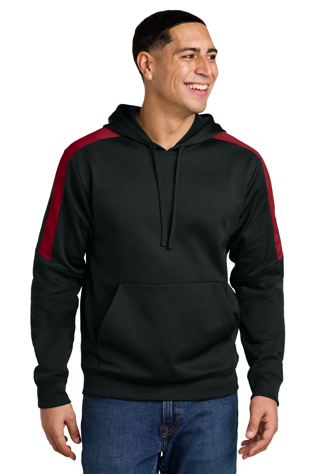Custom logo Sport-Tek® Sport-Wick® Fleece United Pullover Hoodie ST255 in Black/ Deep Red