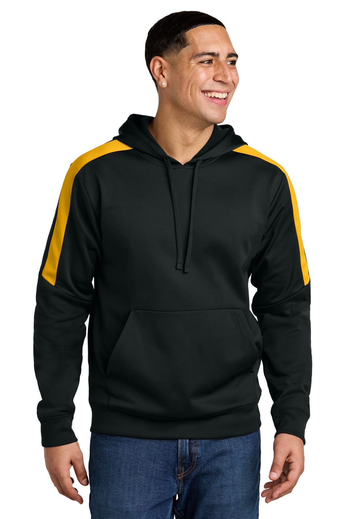 Custom logo Sport-Tek® Sport-Wick® Fleece United Pullover Hoodie ST255 in Black/ Gold