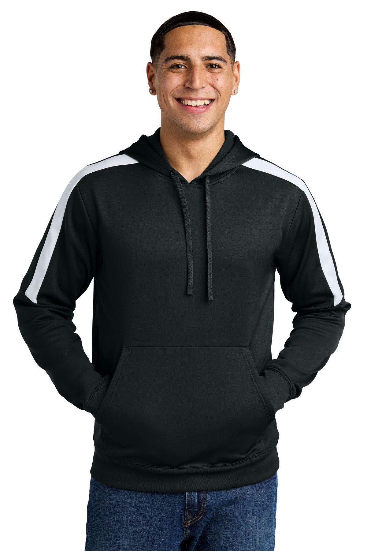 Custom logo Sport-Tek® Sport-Wick® Fleece United Pullover Hoodie ST255 in Black/ White