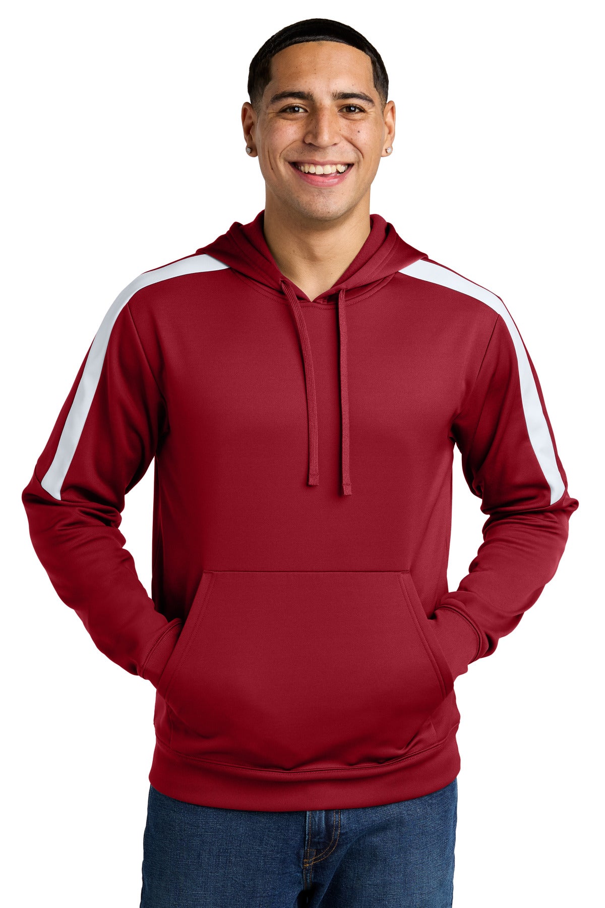 Custom logo Sport-Tek® Sport-Wick® Fleece United Pullover Hoodie ST255 in Deep Red/ White