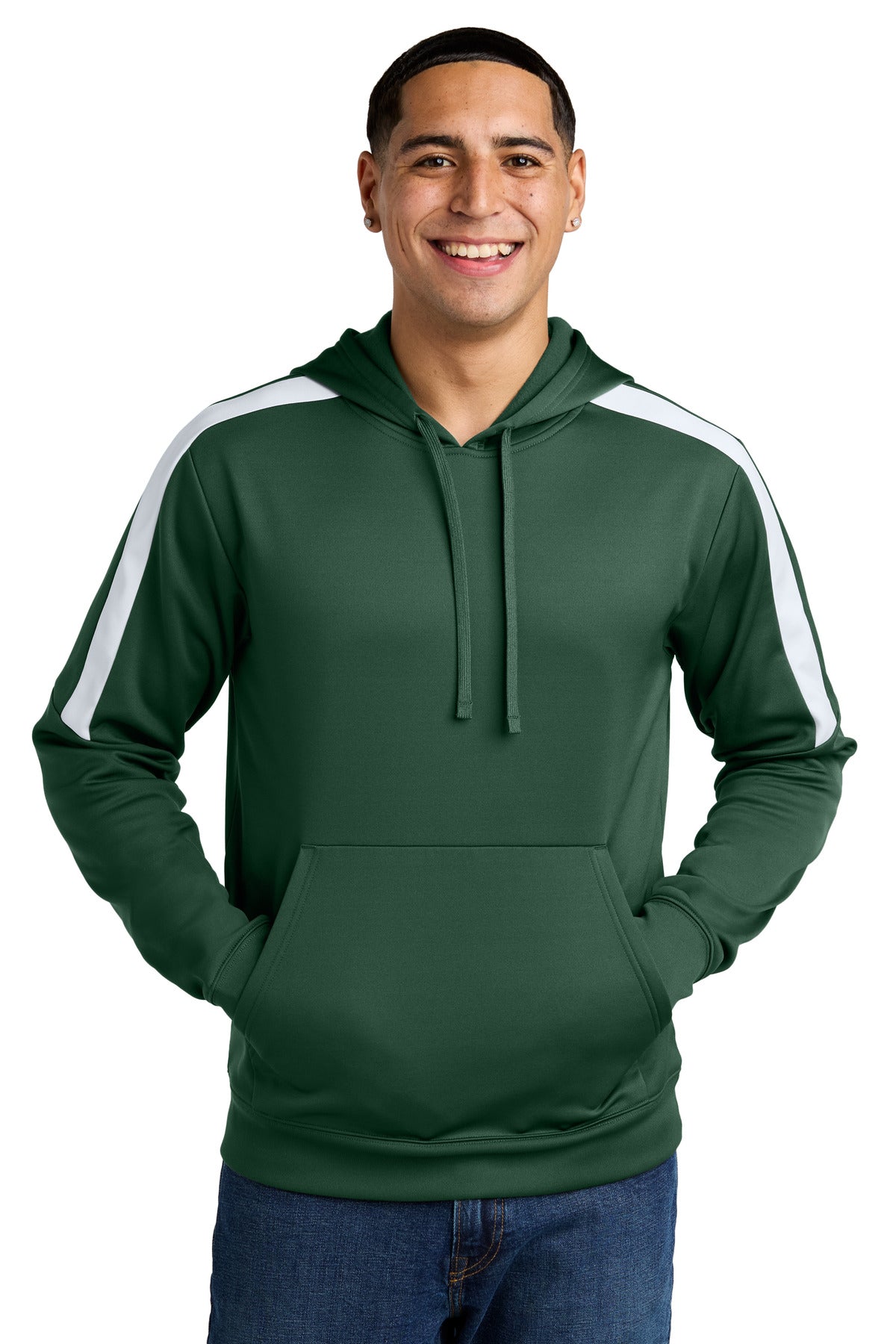 Custom logo Sport-Tek® Sport-Wick® Fleece United Pullover Hoodie ST255 in Forest Green/ White