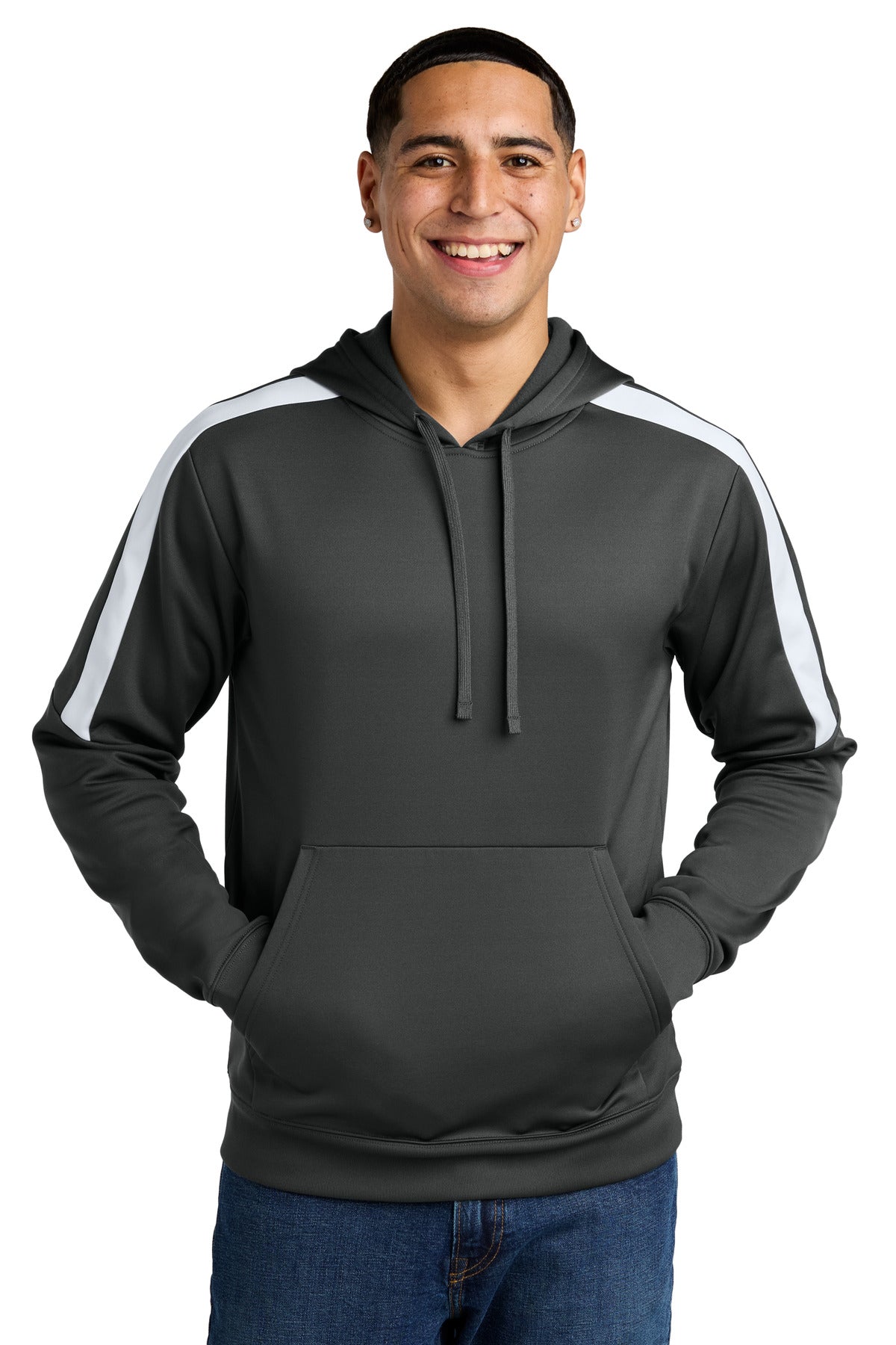 Custom logo Sport-Tek® Sport-Wick® Fleece United Pullover Hoodie ST255 in Iron Grey/ White