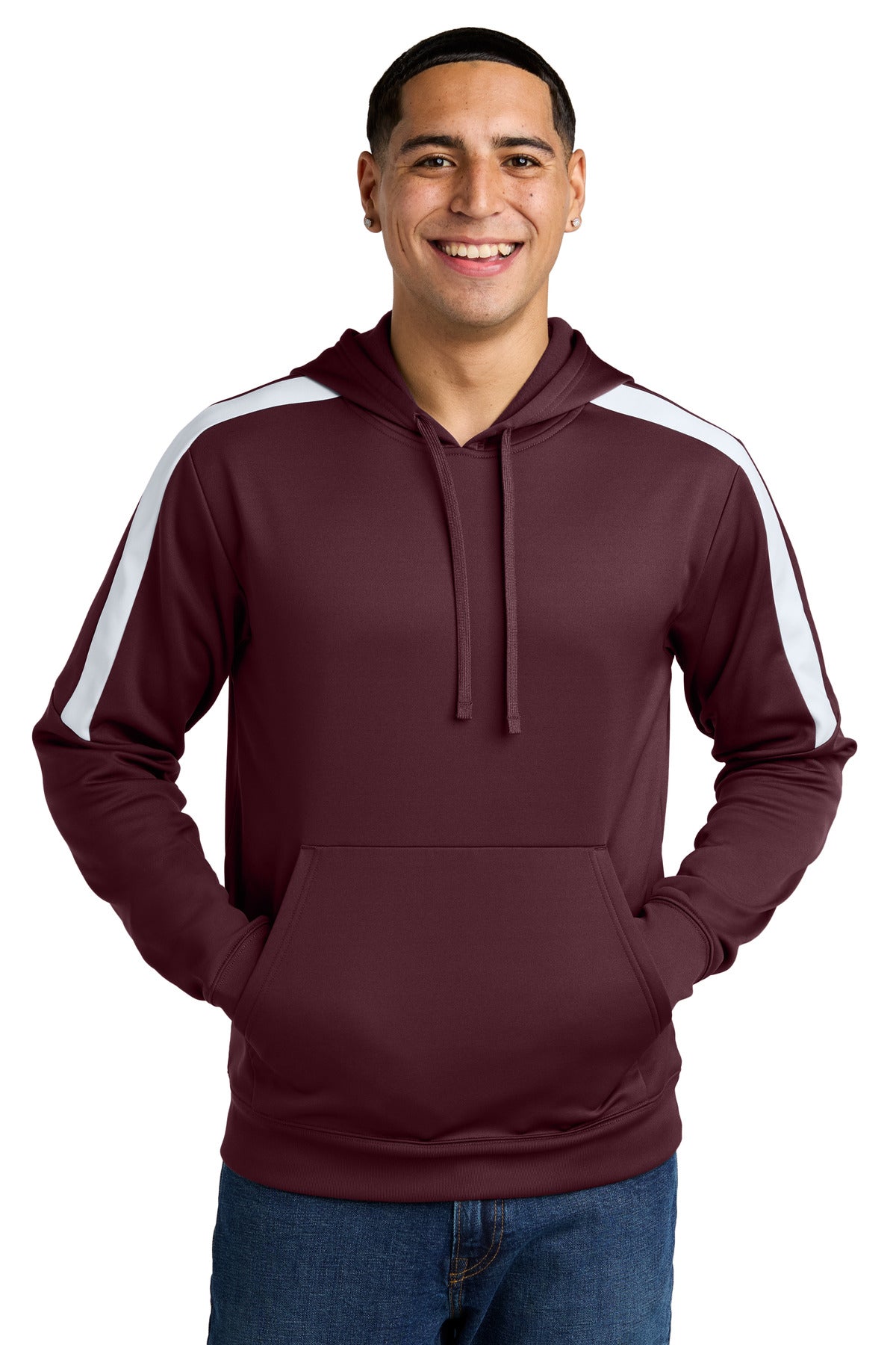 Custom logo Sport-Tek® Sport-Wick® Fleece United Pullover Hoodie ST255 in Maroon/ White