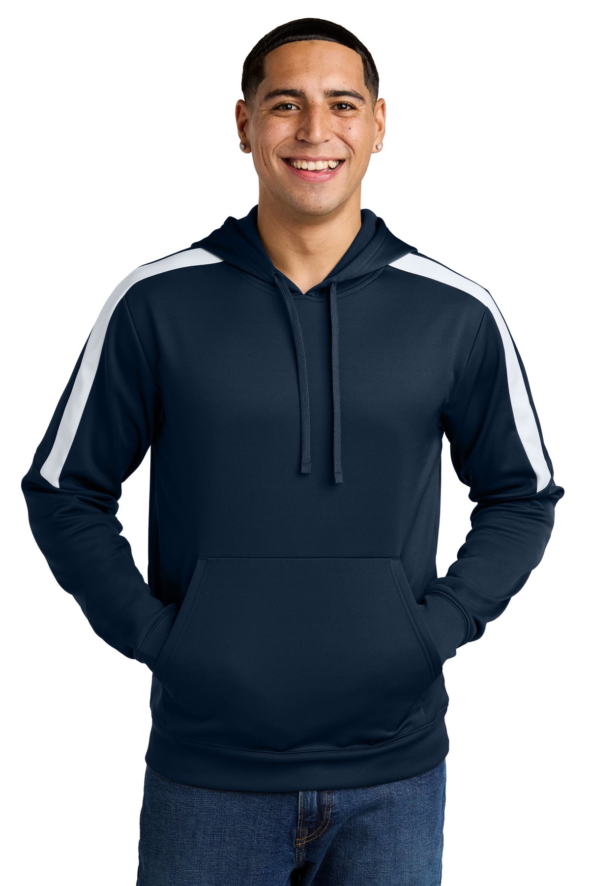 Custom logo Sport-Tek® Sport-Wick® Fleece United Pullover Hoodie ST255 in Navy/ White