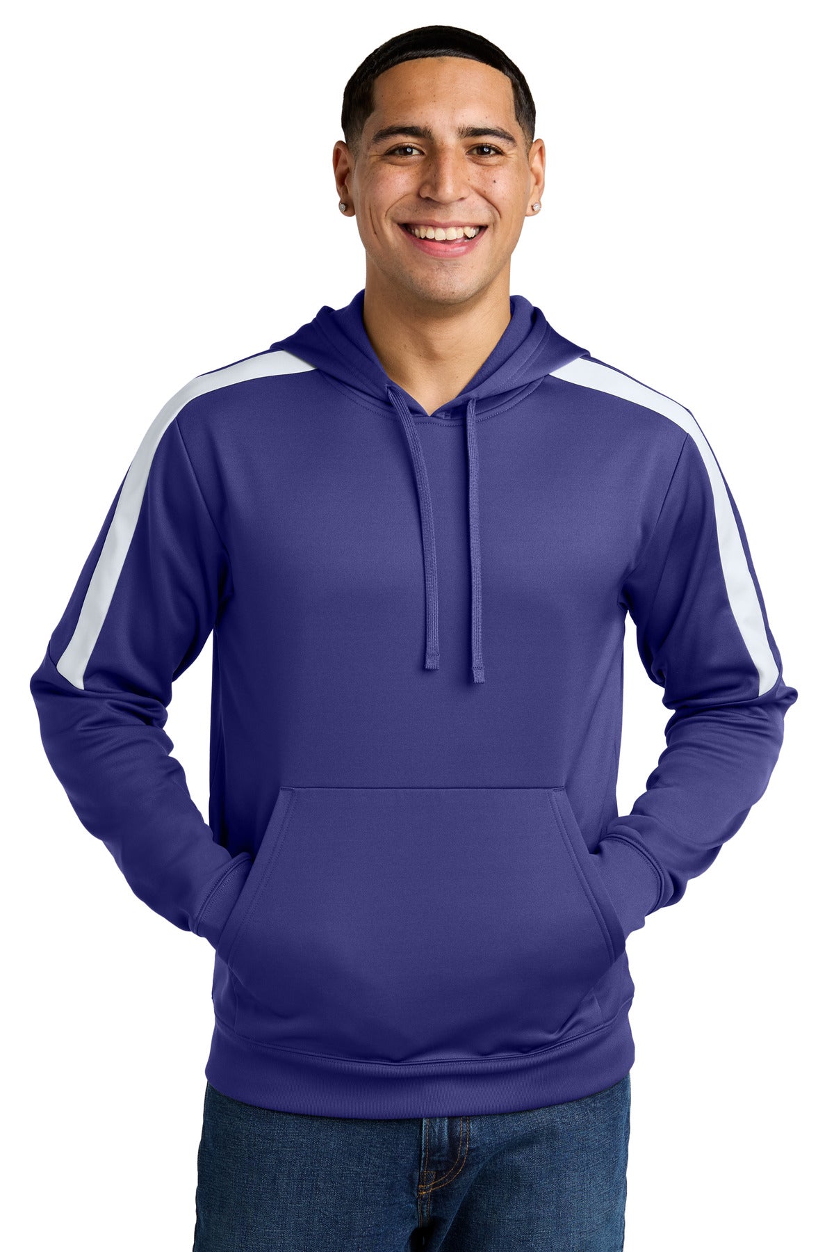 Custom logo Sport-Tek® Sport-Wick® Fleece United Pullover Hoodie ST255 in Purple/ White