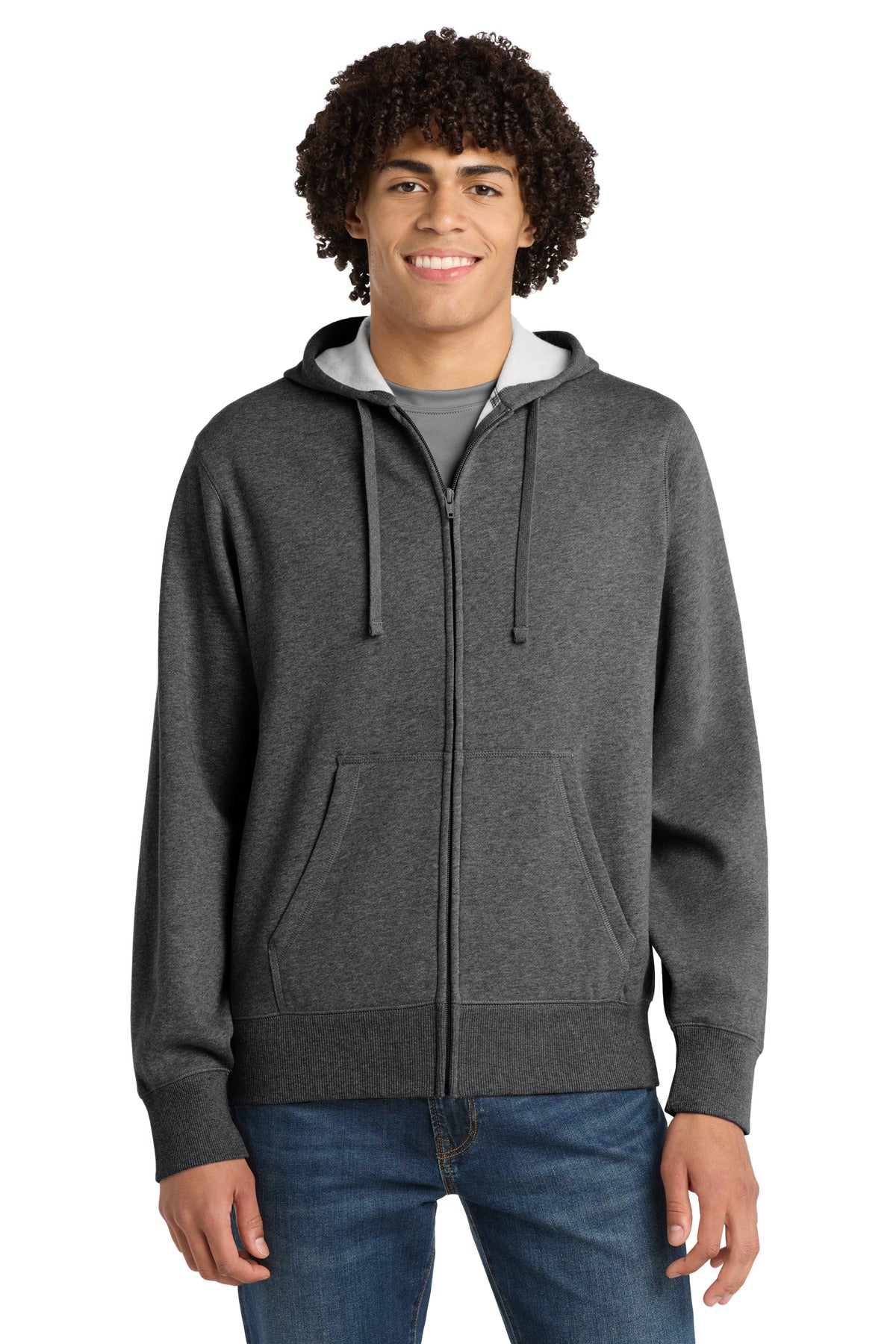 Custom logo Sport-Tek® Full-Zip Hooded Sweatshirt. ST258 in Graphite Heather