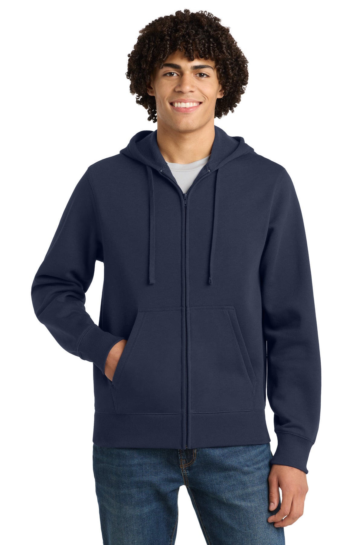 Custom logo Sport-Tek® Full-Zip Hooded Sweatshirt. ST258 in True Navy