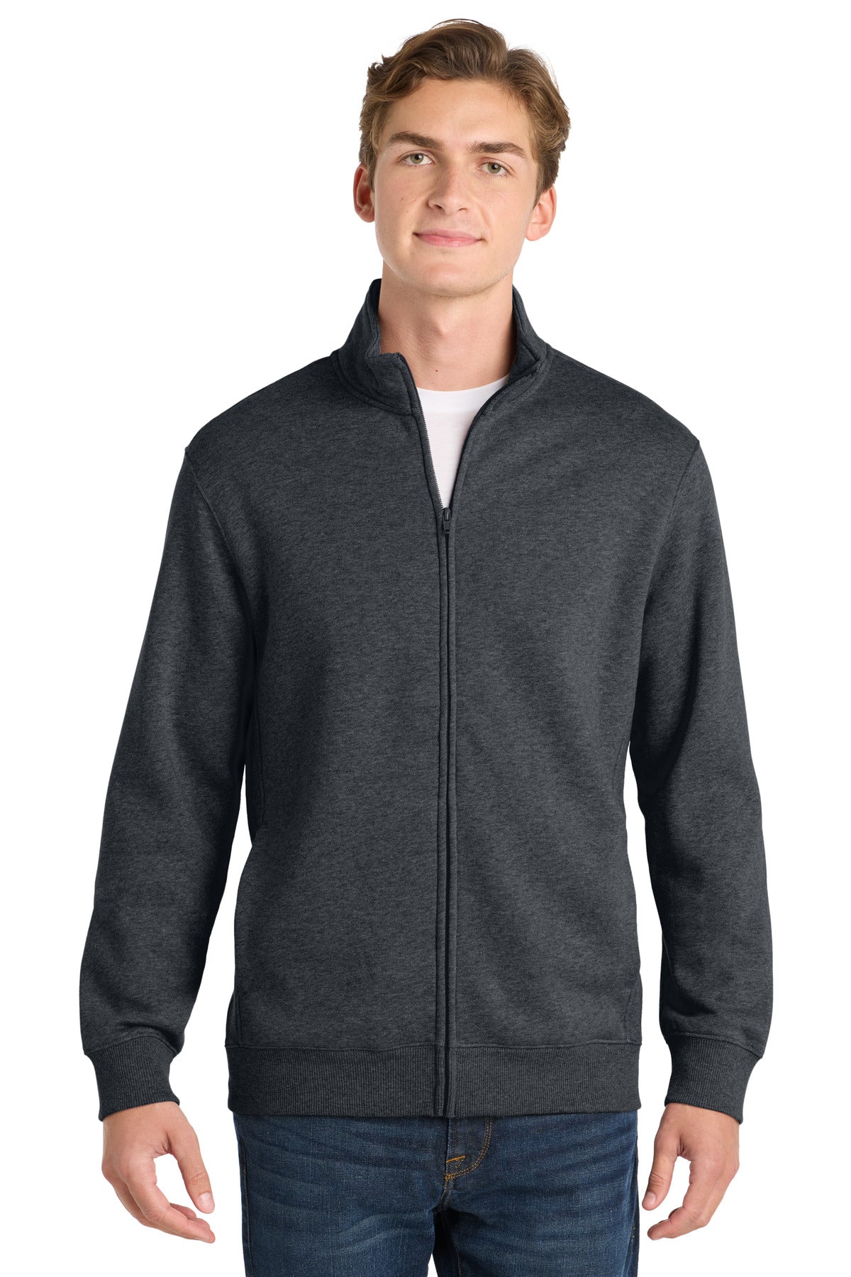 Custom logo Sport-Tek® Full-Zip Sweatshirt. ST259 in Graphite Heather