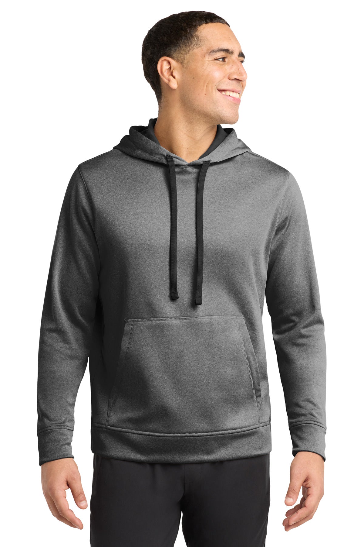 Custom logo Sport-Tek ® PosiCharge ® Sport-Wick ® Heather Fleece Hooded Pullover. ST264 in Black Heather