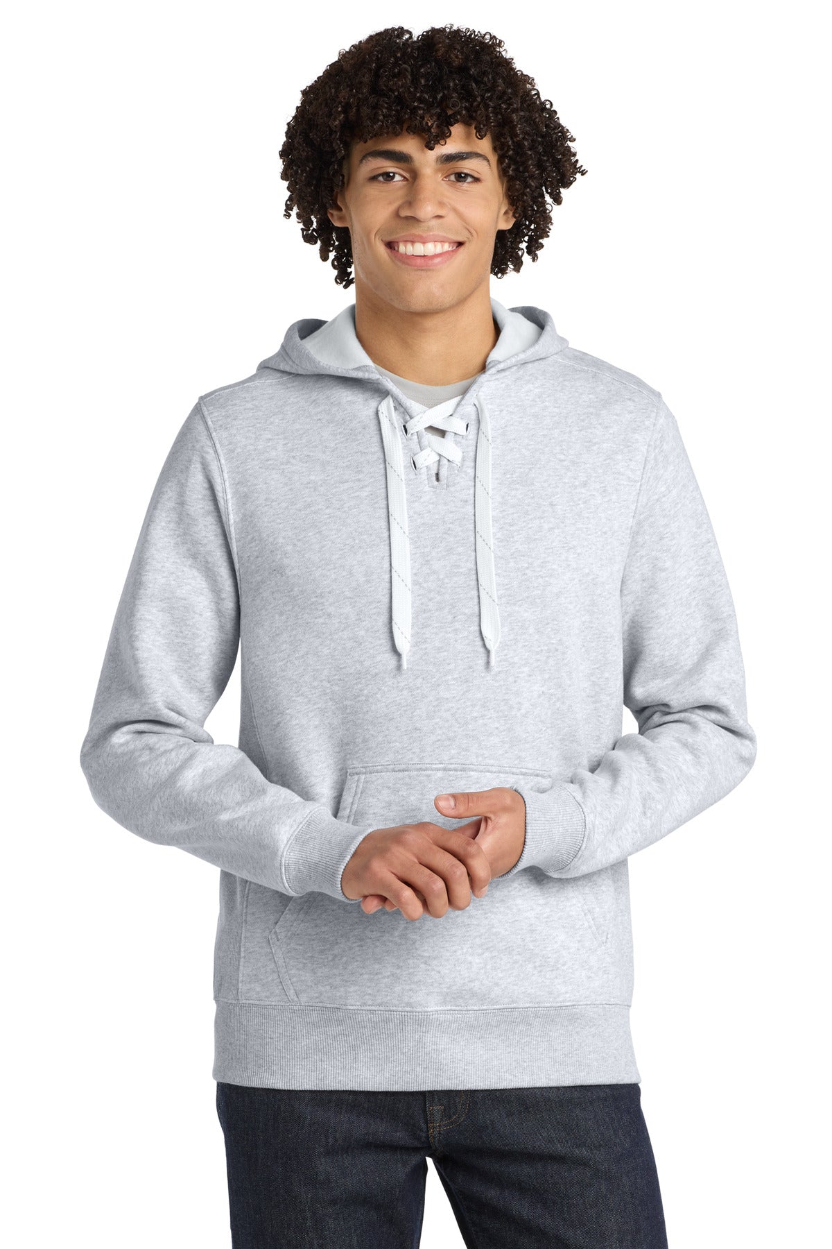 Custom logo Sport-Tek® Lace Up Pullover Hooded Sweatshirt. ST271 in Athletic Heather