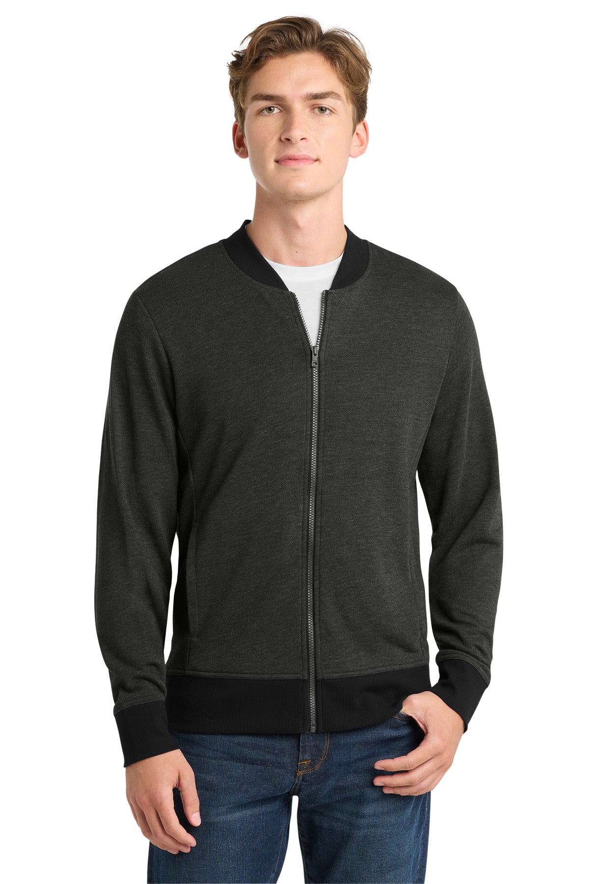 Custom logo Sport-Tek ® Lightweight French Terry Bomber. ST274 in Heather Black