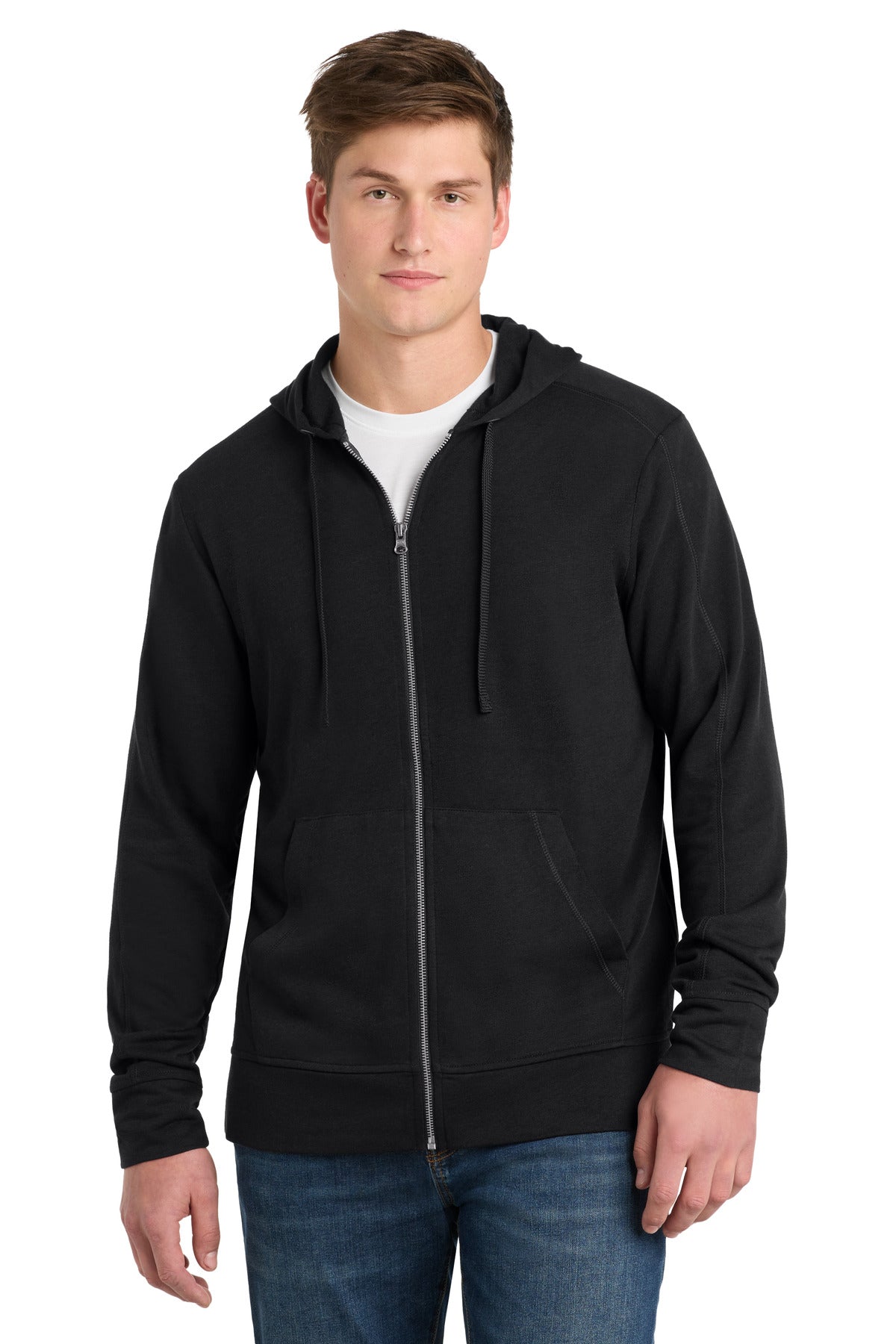 Custom logo Sport-Tek ® PosiCharge ® Tri-Blend Wicking Fleece Full-Zip Hooded Jacket ST293 in Black Triad Solid