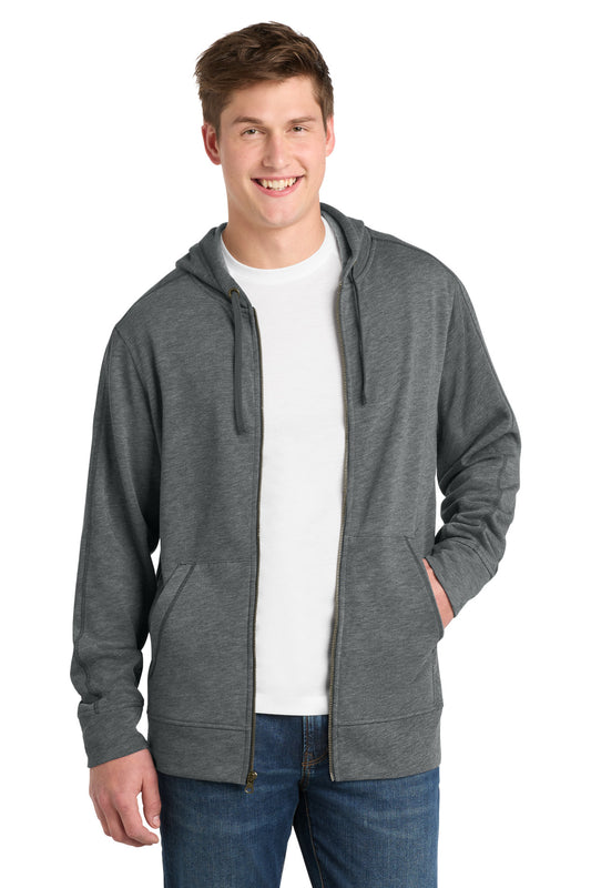 Custom logo Sport-Tek ® PosiCharge ® Tri-Blend Wicking Fleece Full-Zip Hooded Jacket ST293 in Dark Grey Heather
