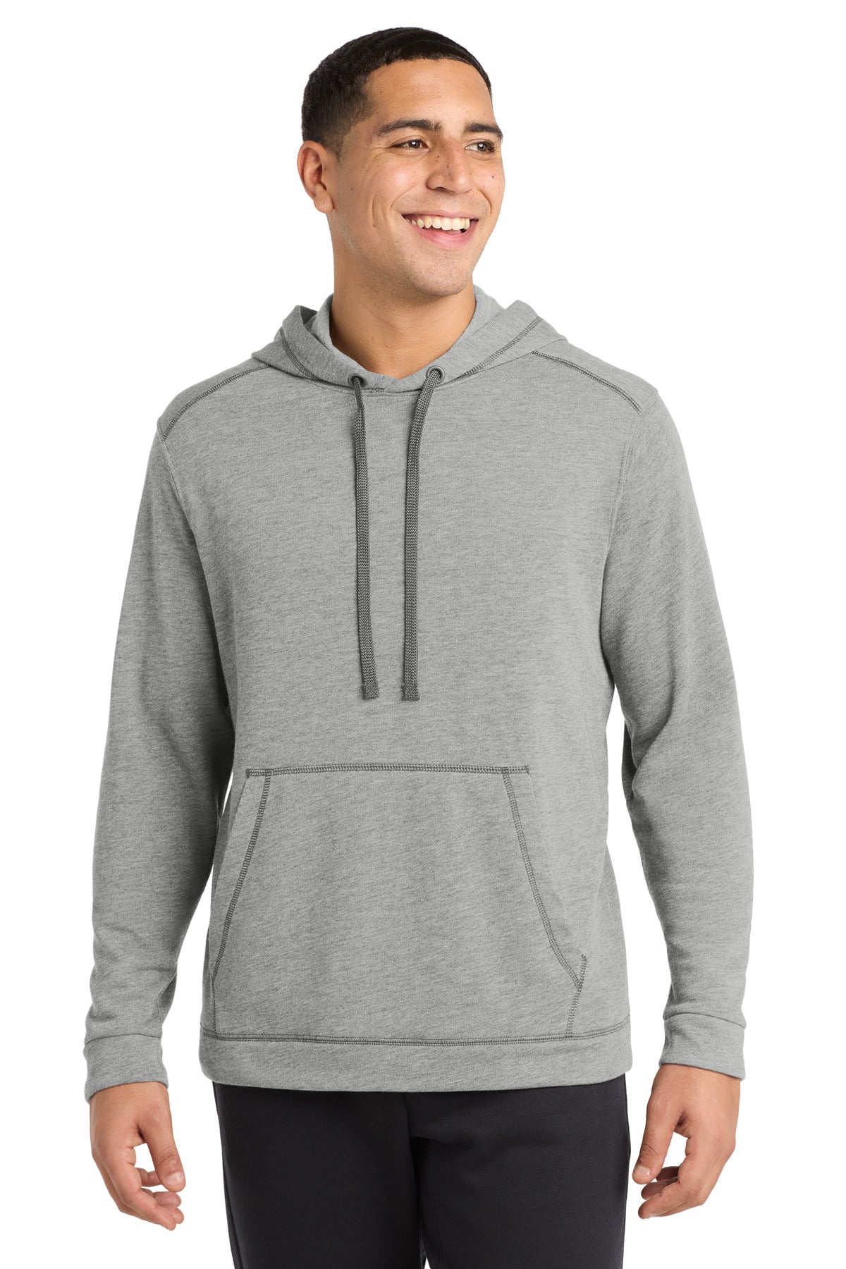 Custom logo Sport-Tek ® PosiCharge ® Tri-Blend Wicking Fleece Hooded Pullover. ST296 in Light Grey Heather