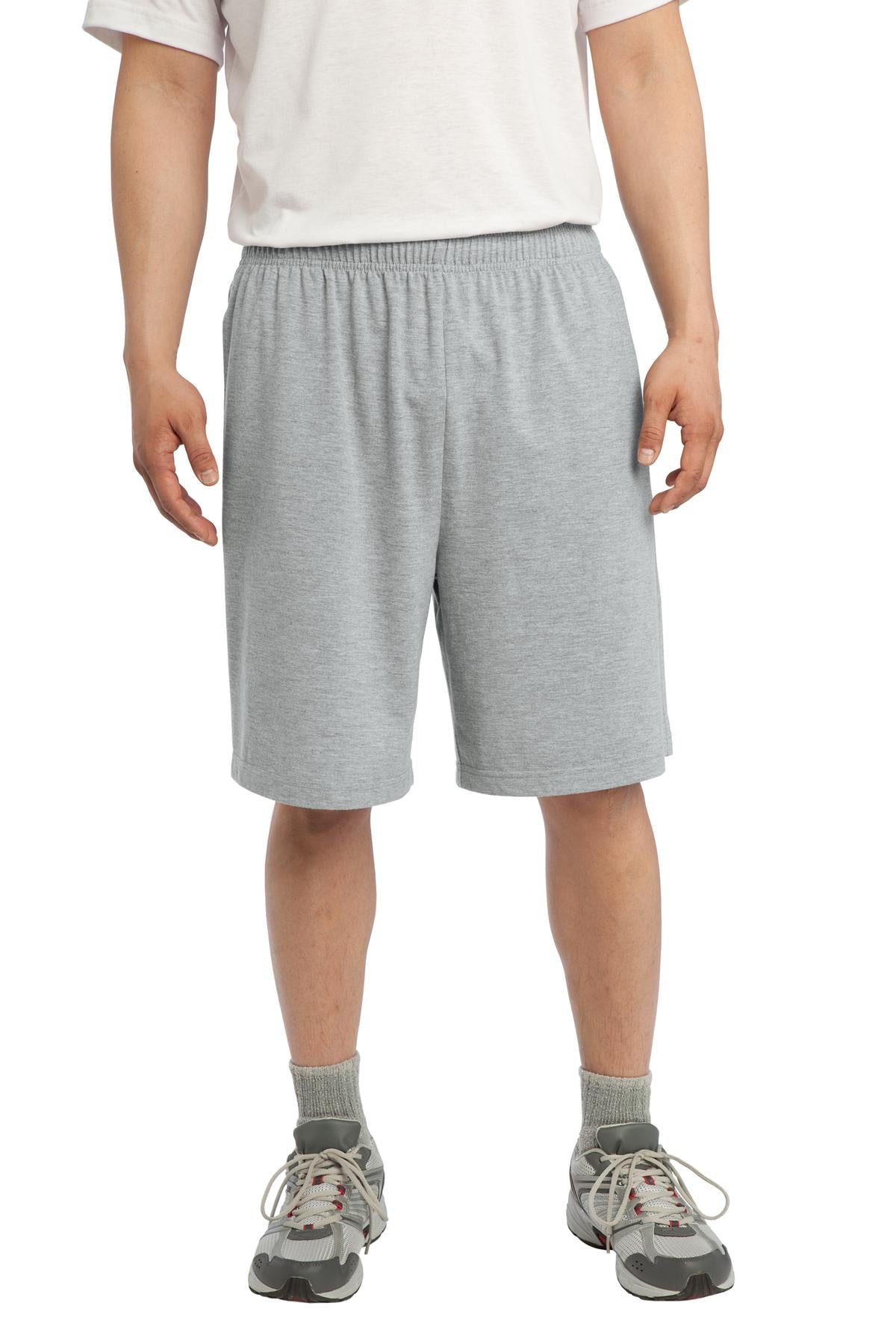 Custom logo Sport-Tek® Jersey Knit Short with Pockets. ST310 in Heather Grey