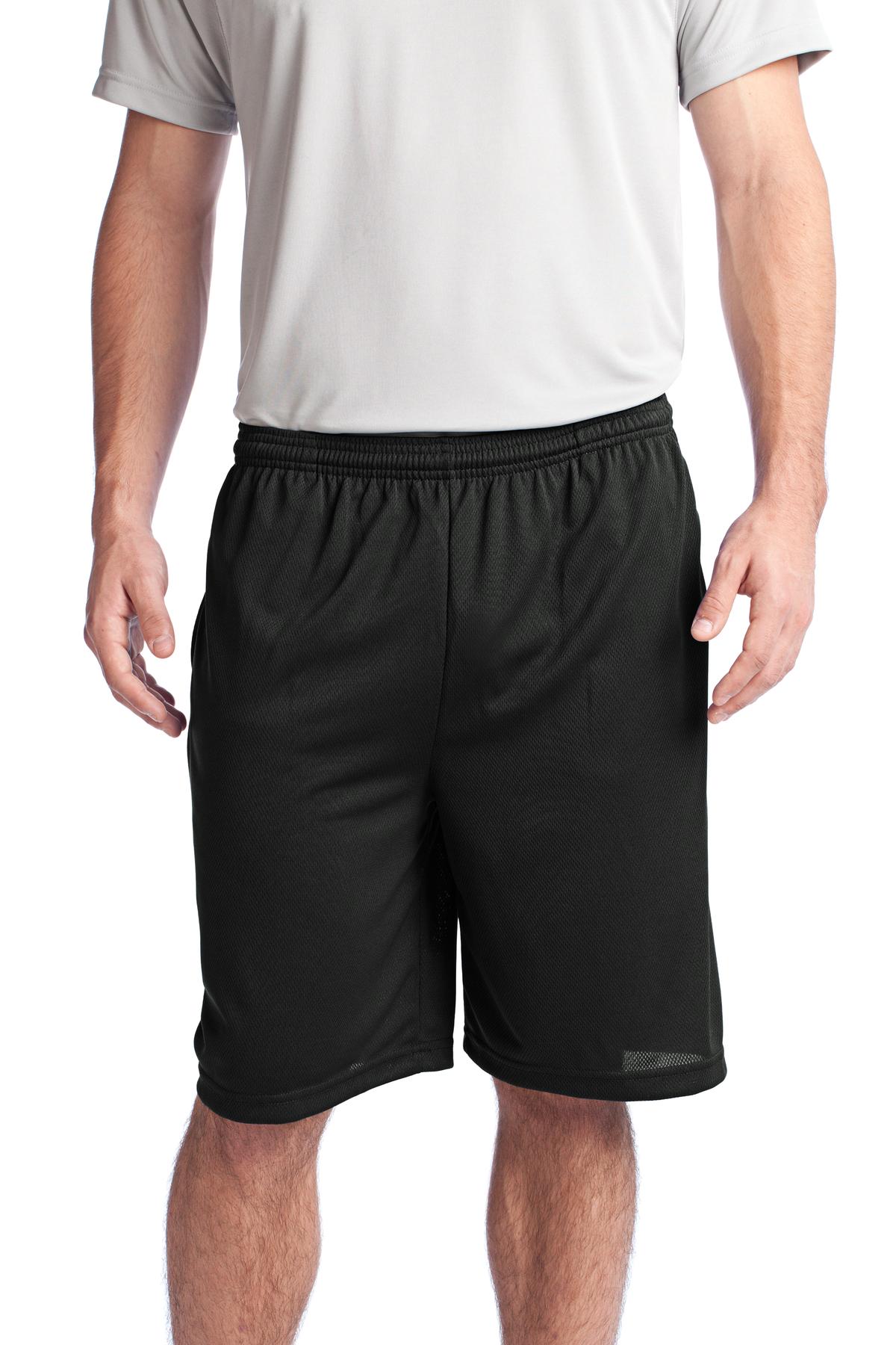 Custom logo Sport-Tek® PosiCharge® Tough Mesh Pocket Short. ST312 in Black