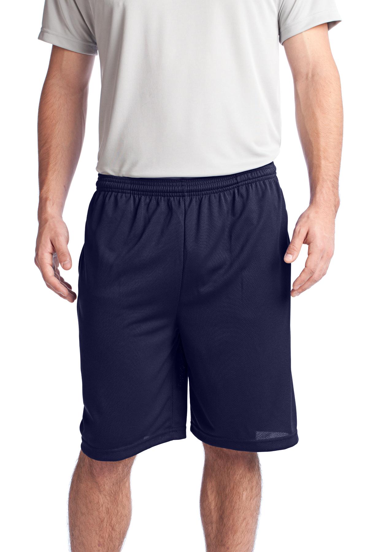 Custom logo Sport-Tek® PosiCharge® Tough Mesh Pocket Short. ST312 in True Navy