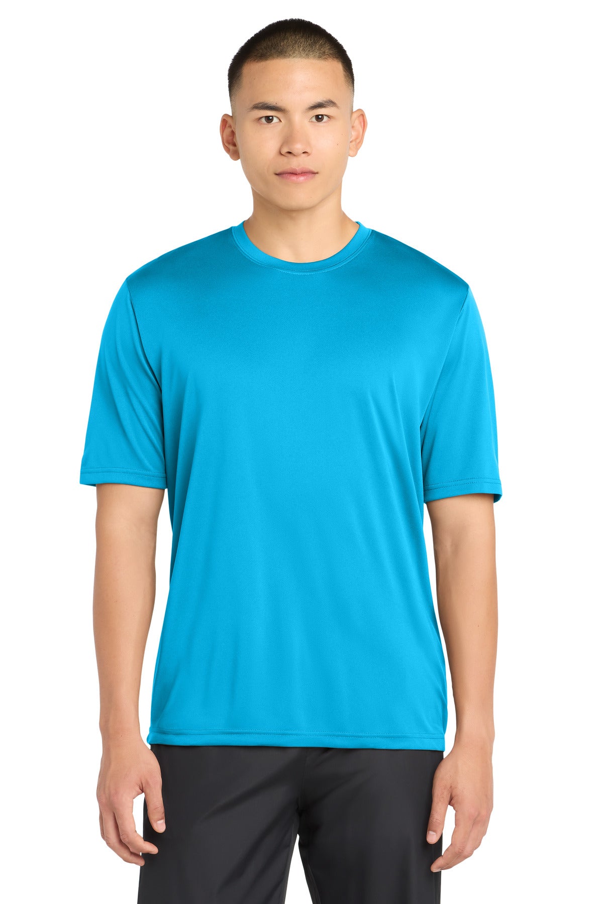 Custom logo Sport-Tek® PosiCharge® Tough Tee™. ST320 in Atomic Blue