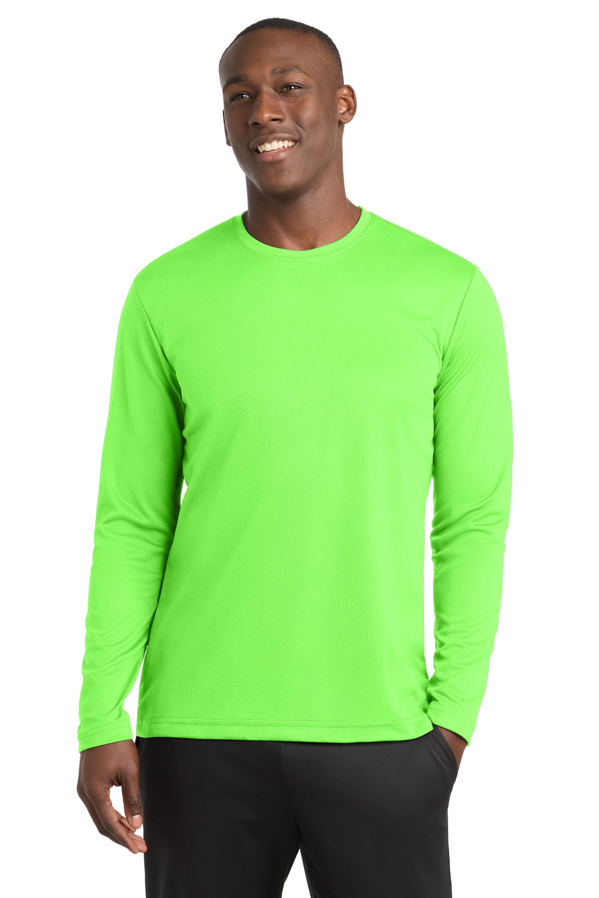 Custom logo Sport-Tek® PosiCharge® RacerMesh® Long Sleeve Tee. ST340LS in Neon Green