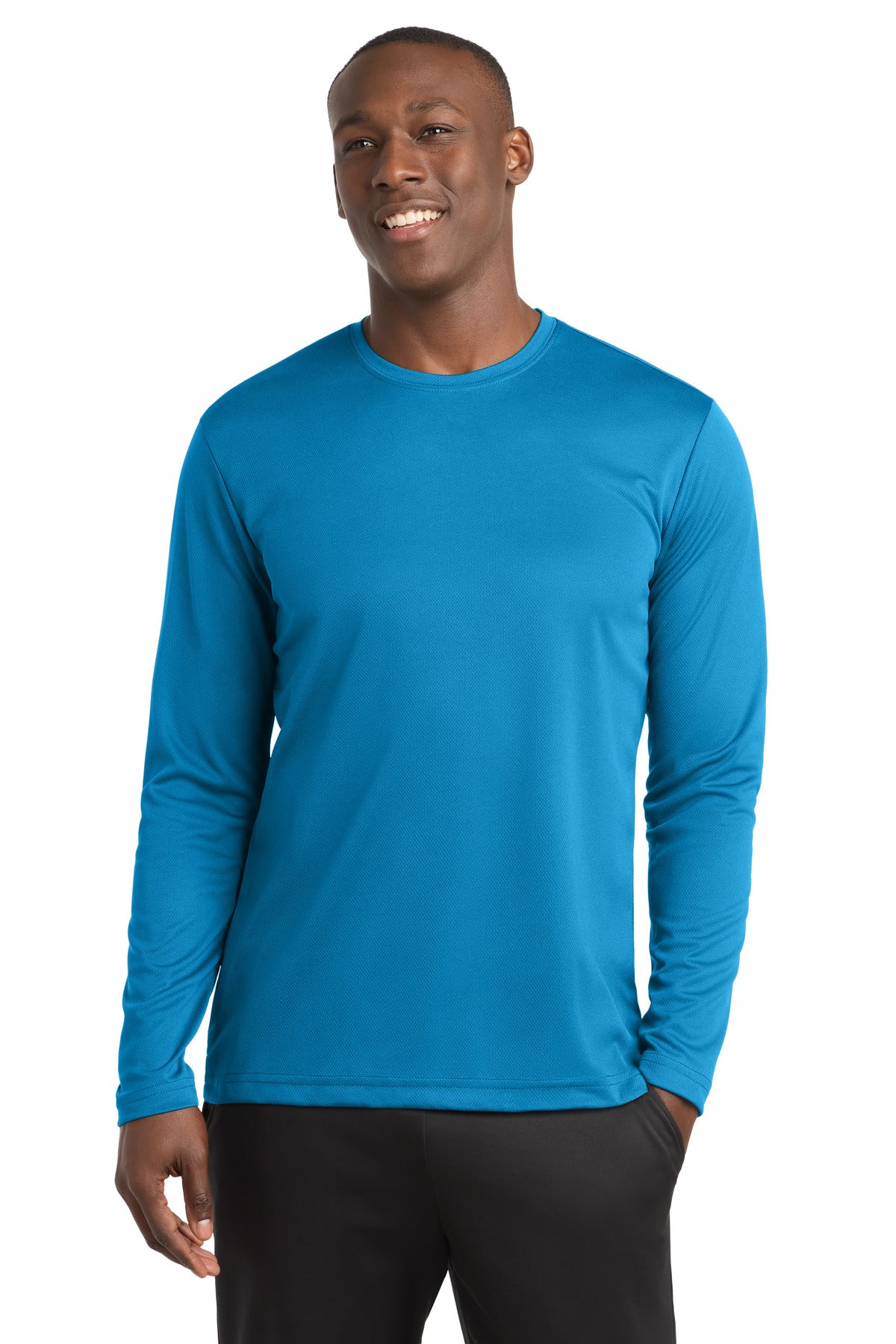 Custom logo Sport-Tek® PosiCharge® RacerMesh® Long Sleeve Tee. ST340LS in Pond Blue