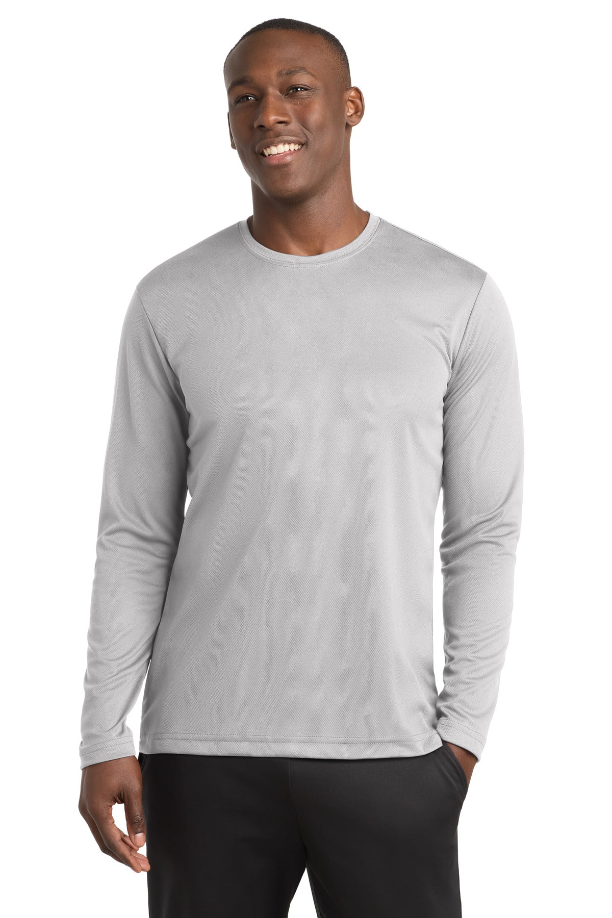 Custom logo Sport-Tek® PosiCharge® RacerMesh® Long Sleeve Tee. ST340LS in Silver