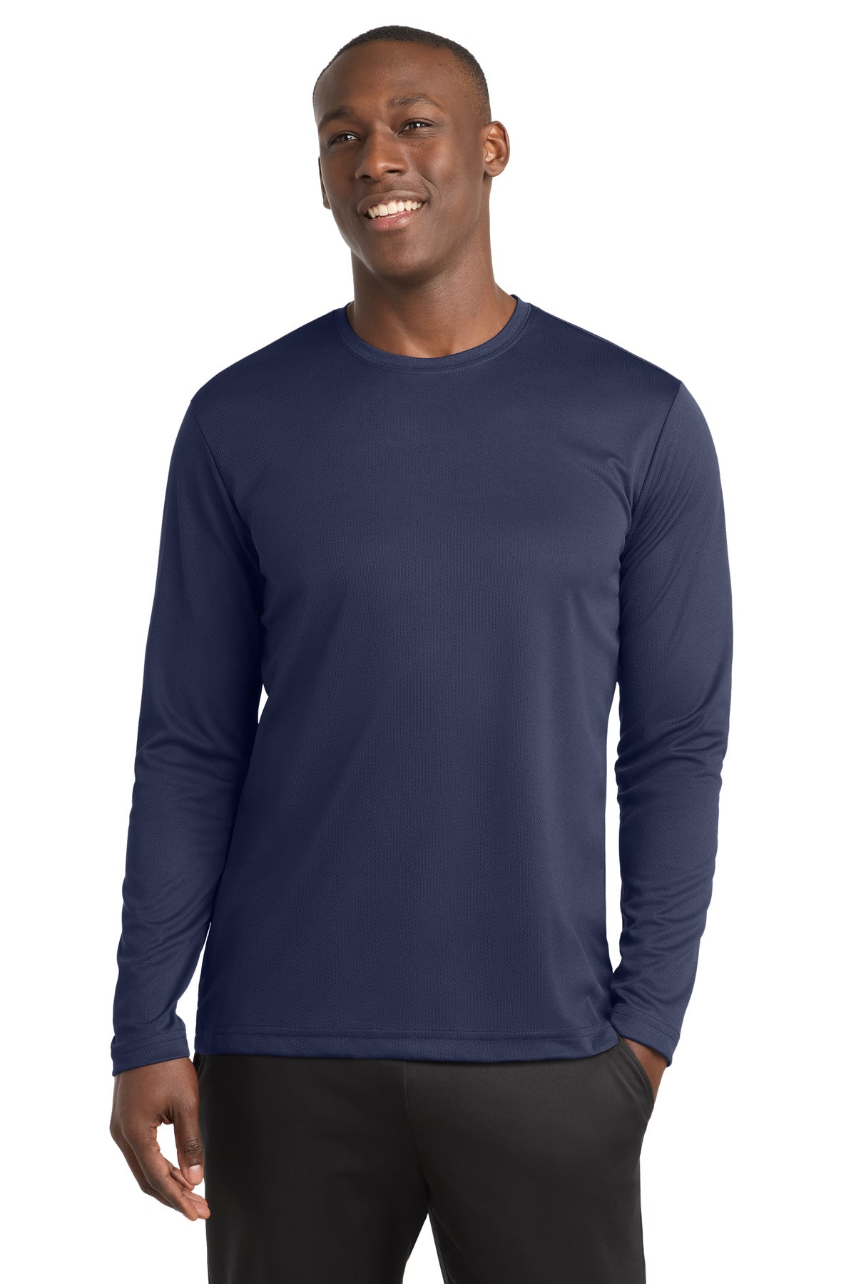 Custom logo Sport-Tek® PosiCharge® RacerMesh® Long Sleeve Tee. ST340LS in True Navy