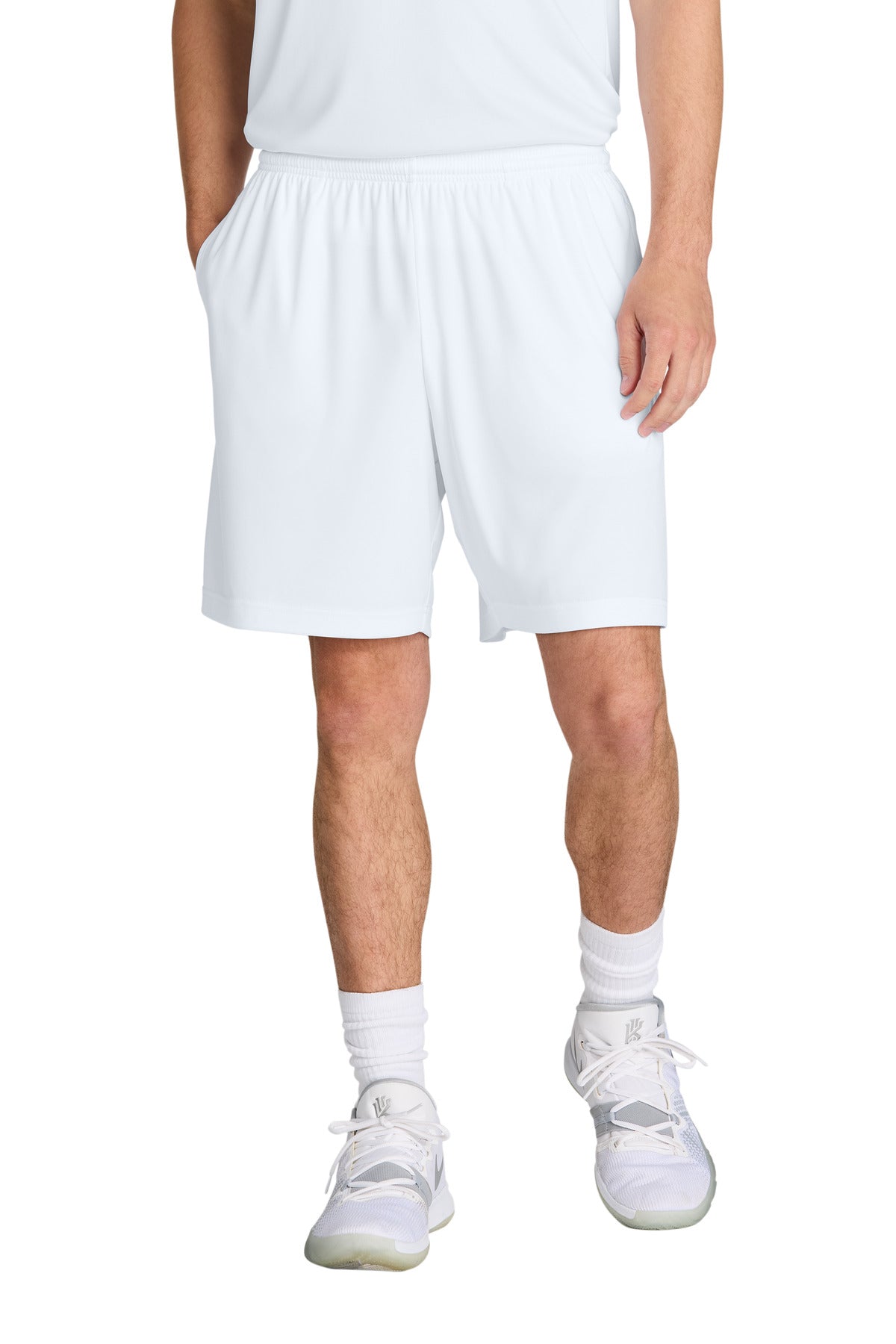 Custom logo Sport-Tek® PosiCharge® Competitor™ 7  Pocketed Short ST349P in White