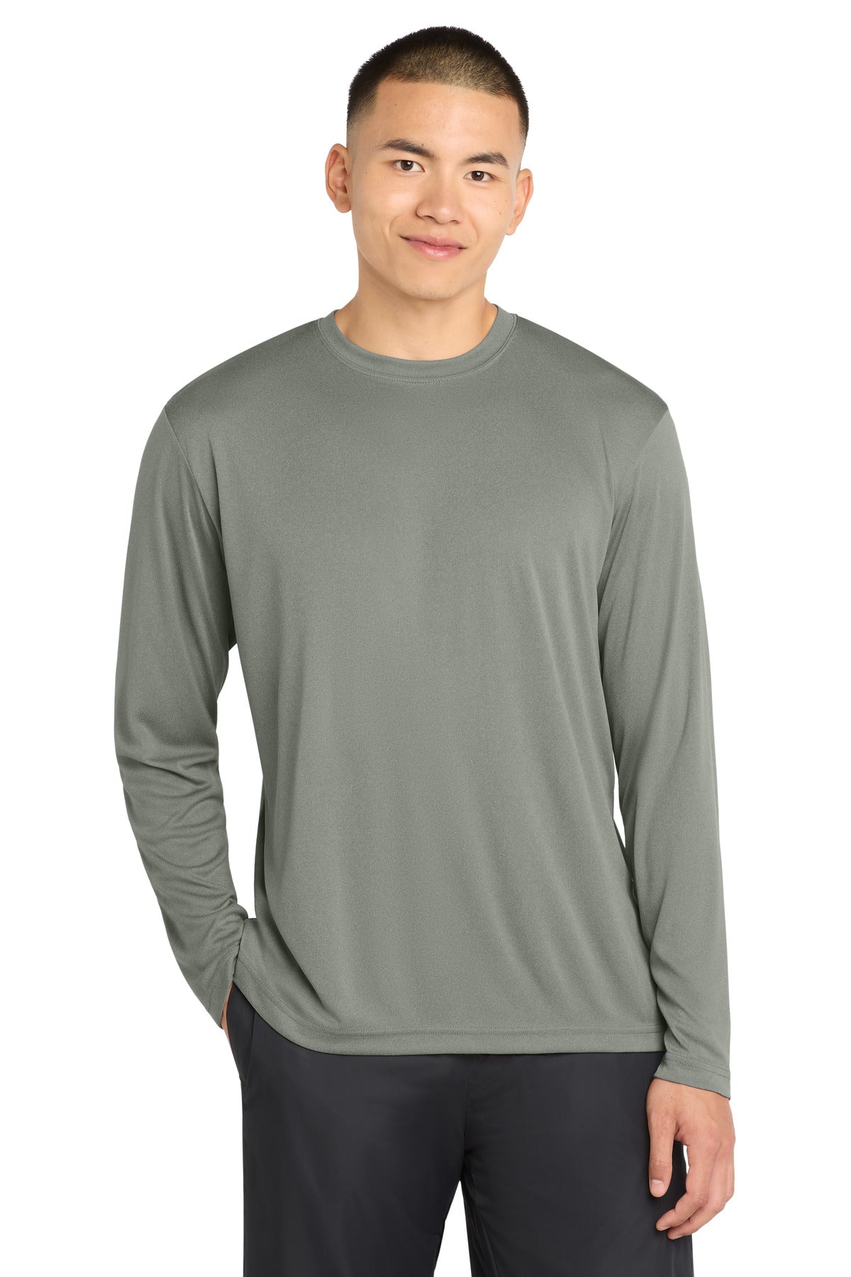 Custom logo Sport-Tek® Long Sleeve PosiCharge® Competitor™ Tee. ST350LS in Grey Concrete Heather