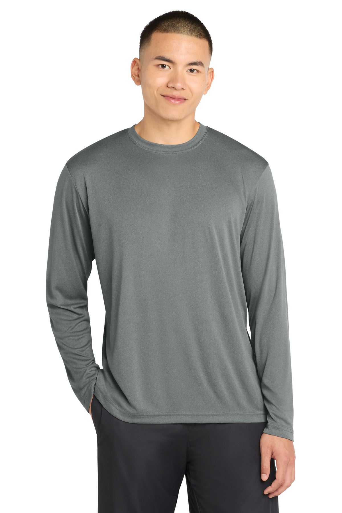 Custom logo Sport-Tek® Long Sleeve PosiCharge® Competitor™ Tee. ST350LS in Iron Grey Heather