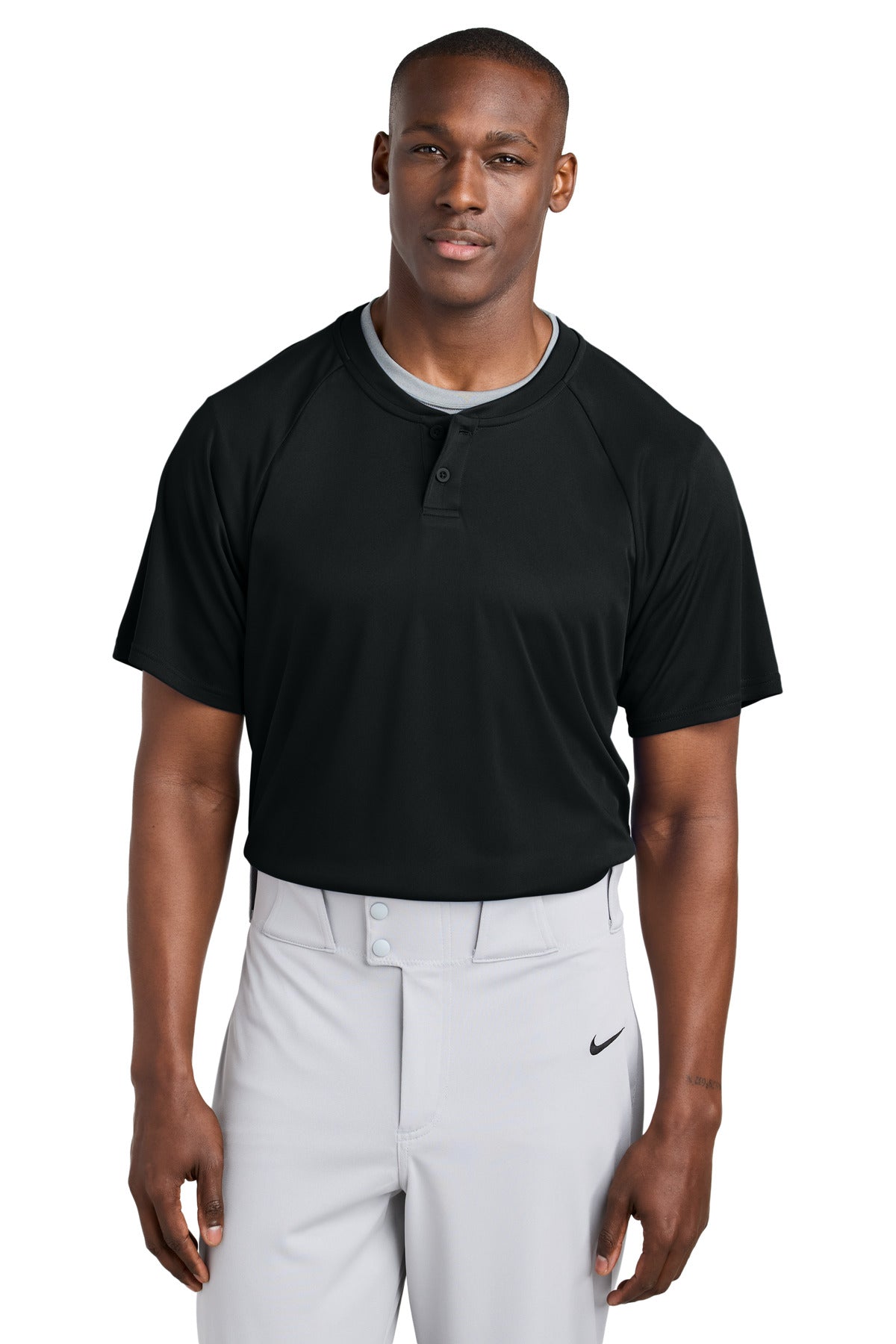 Custom logo Sport-Tek® PosiCharge® Competitor™ 2-Button Henley ST359 in Black