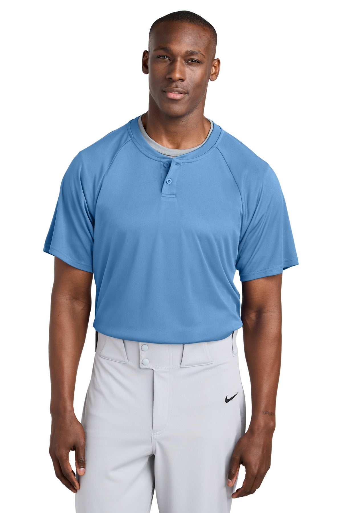 Custom logo Sport-Tek® PosiCharge® Competitor™ 2-Button Henley ST359 in Carolina Blue