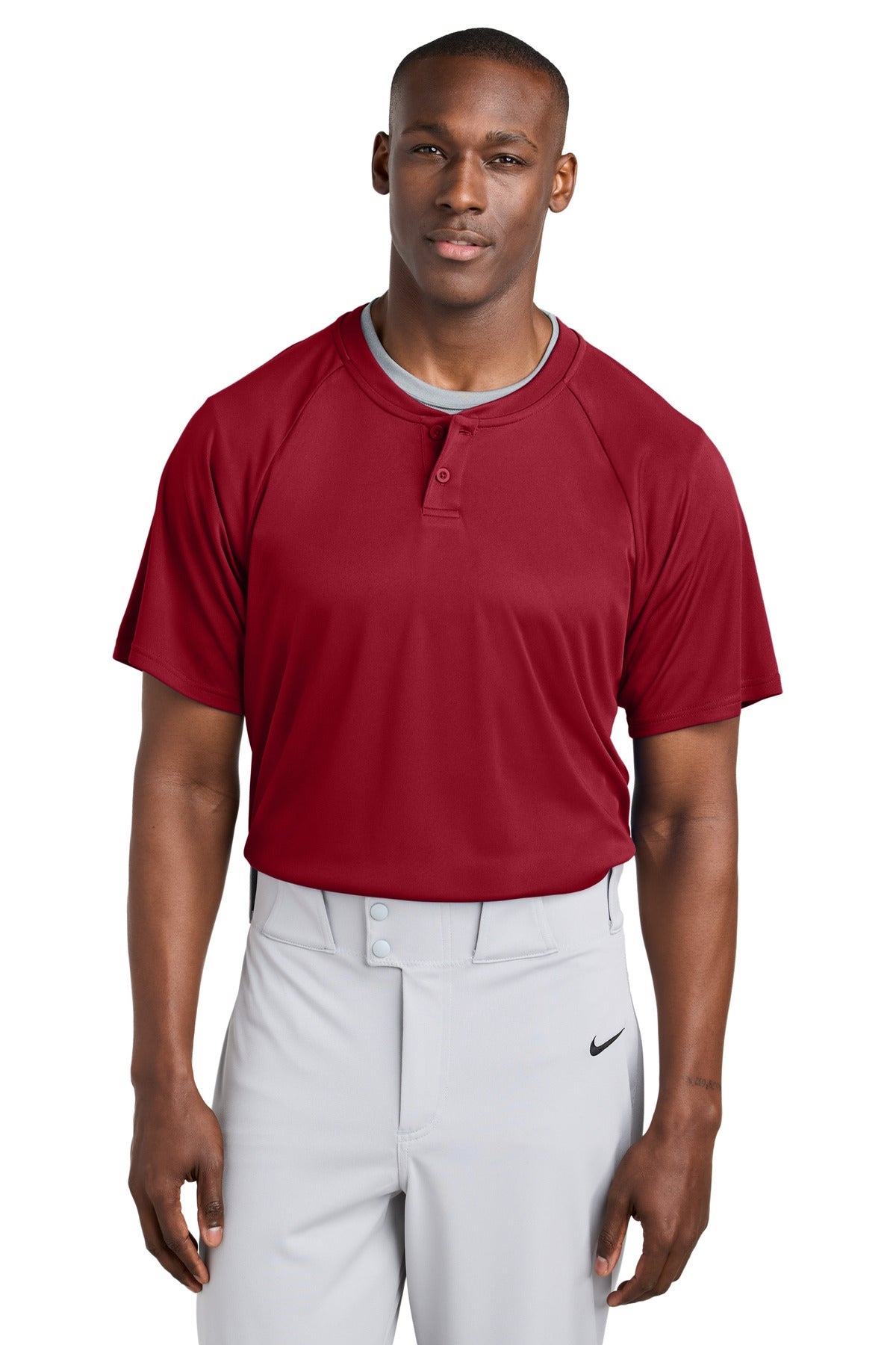 Custom logo Sport-Tek® PosiCharge® Competitor™ 2-Button Henley ST359 in Deep Red