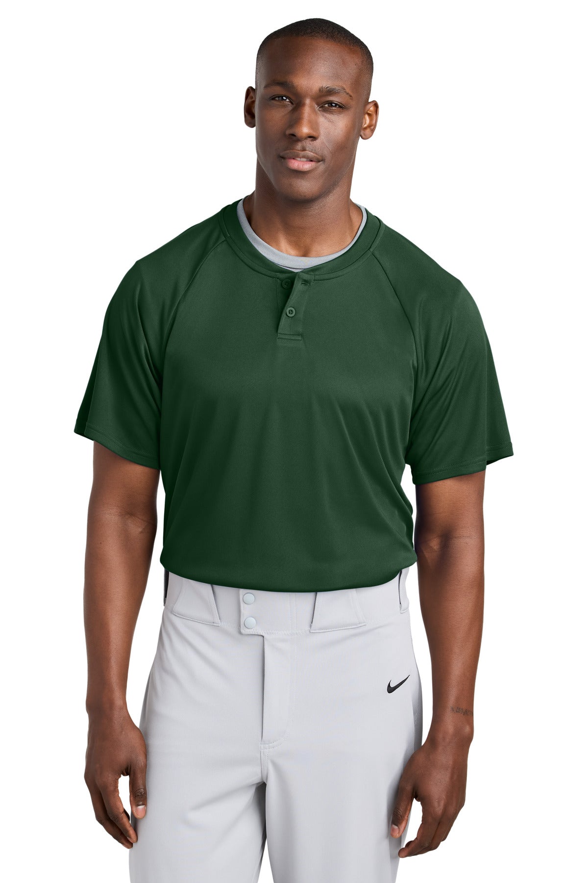Custom logo Sport-Tek® PosiCharge® Competitor™ 2-Button Henley ST359 in Forest Green