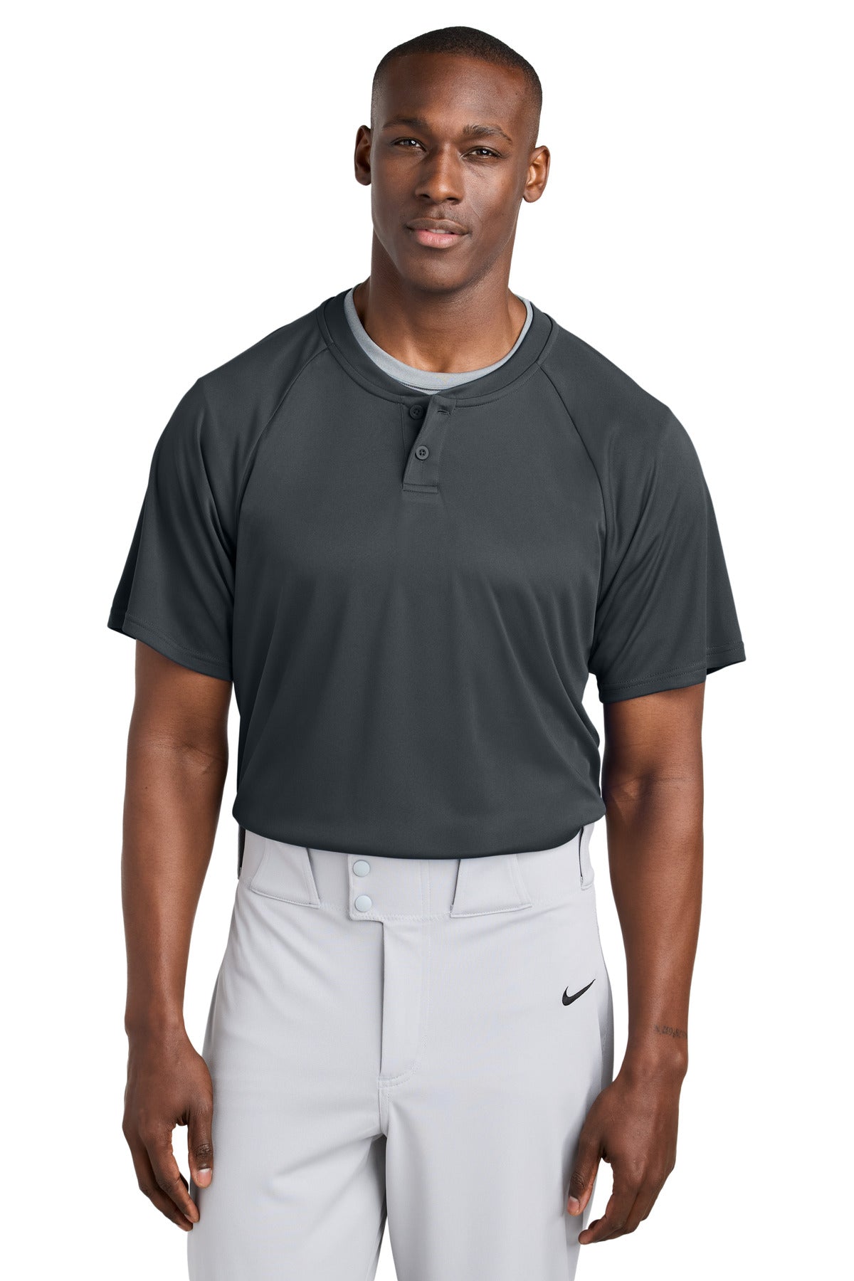 Custom logo Sport-Tek® PosiCharge® Competitor™ 2-Button Henley ST359 in Iron Grey