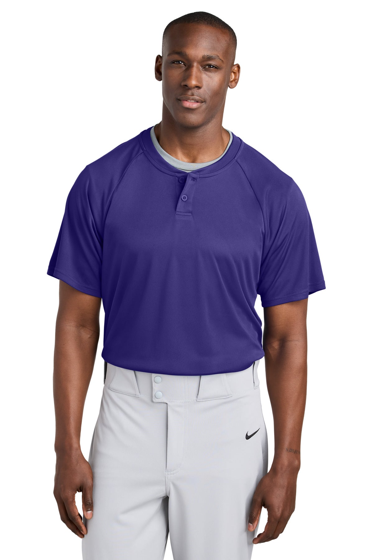 Custom logo Sport-Tek® PosiCharge® Competitor™ 2-Button Henley ST359 in Purple