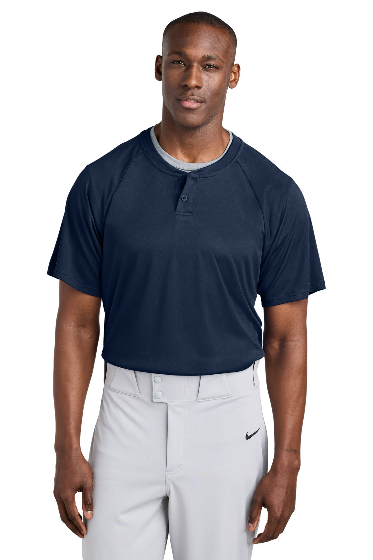 Custom logo Sport-Tek® PosiCharge® Competitor™ 2-Button Henley ST359 in True Navy