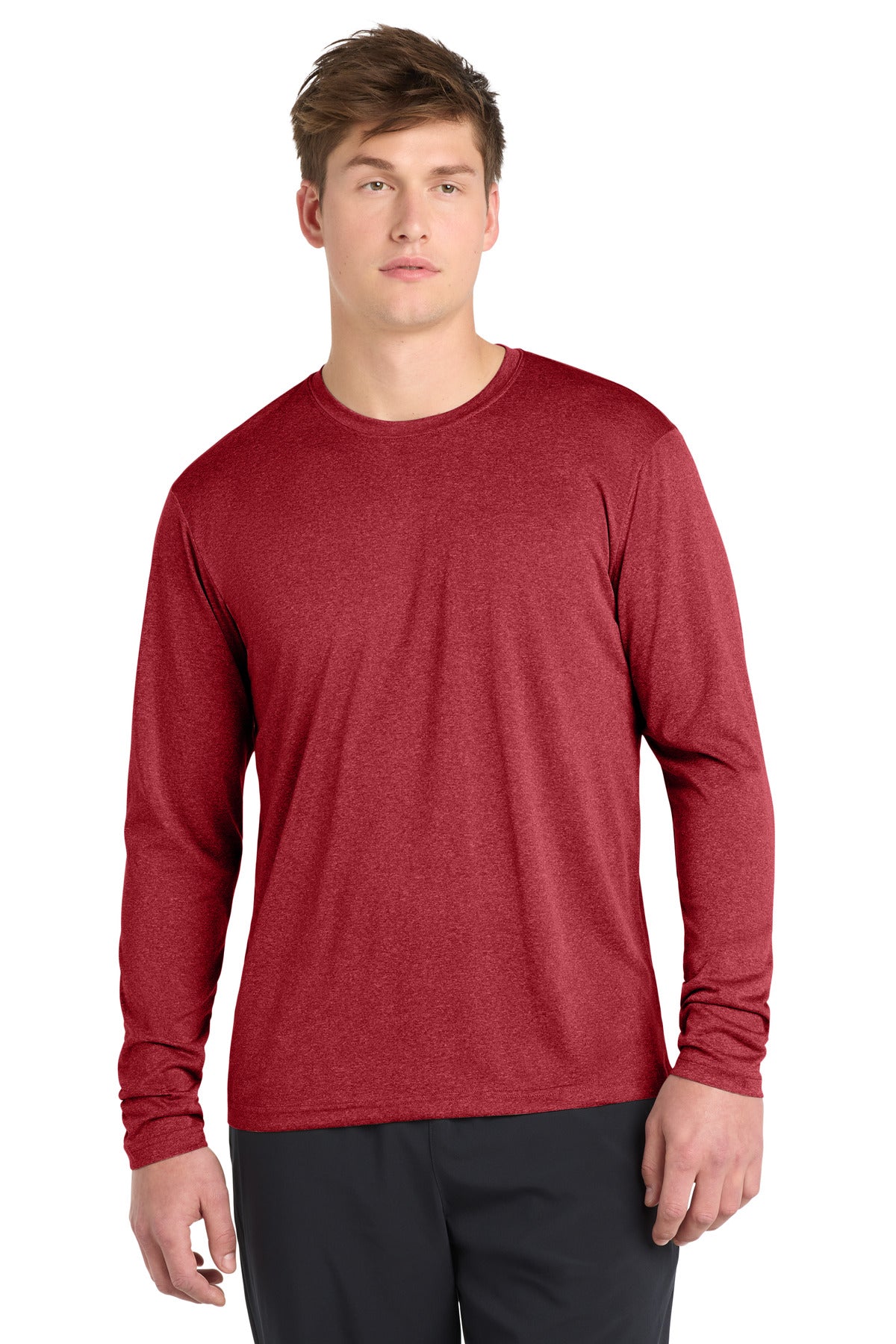 Custom logo Sport-Tek® Long Sleeve Heather Contender™ Tee. ST360LS in Scarlet Heather