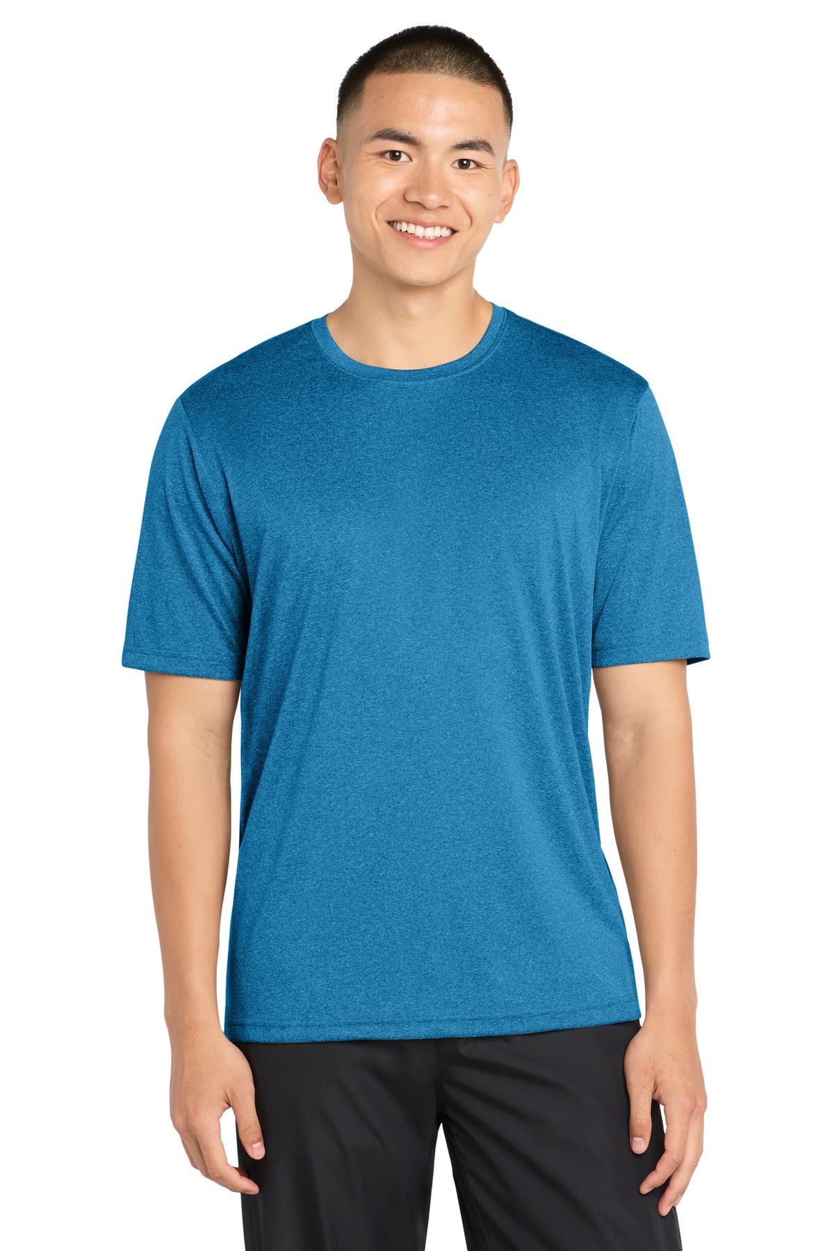 Custom logo Sport-Tek® Heather Contender™ Tee. ST360 in Blue Wake Heather