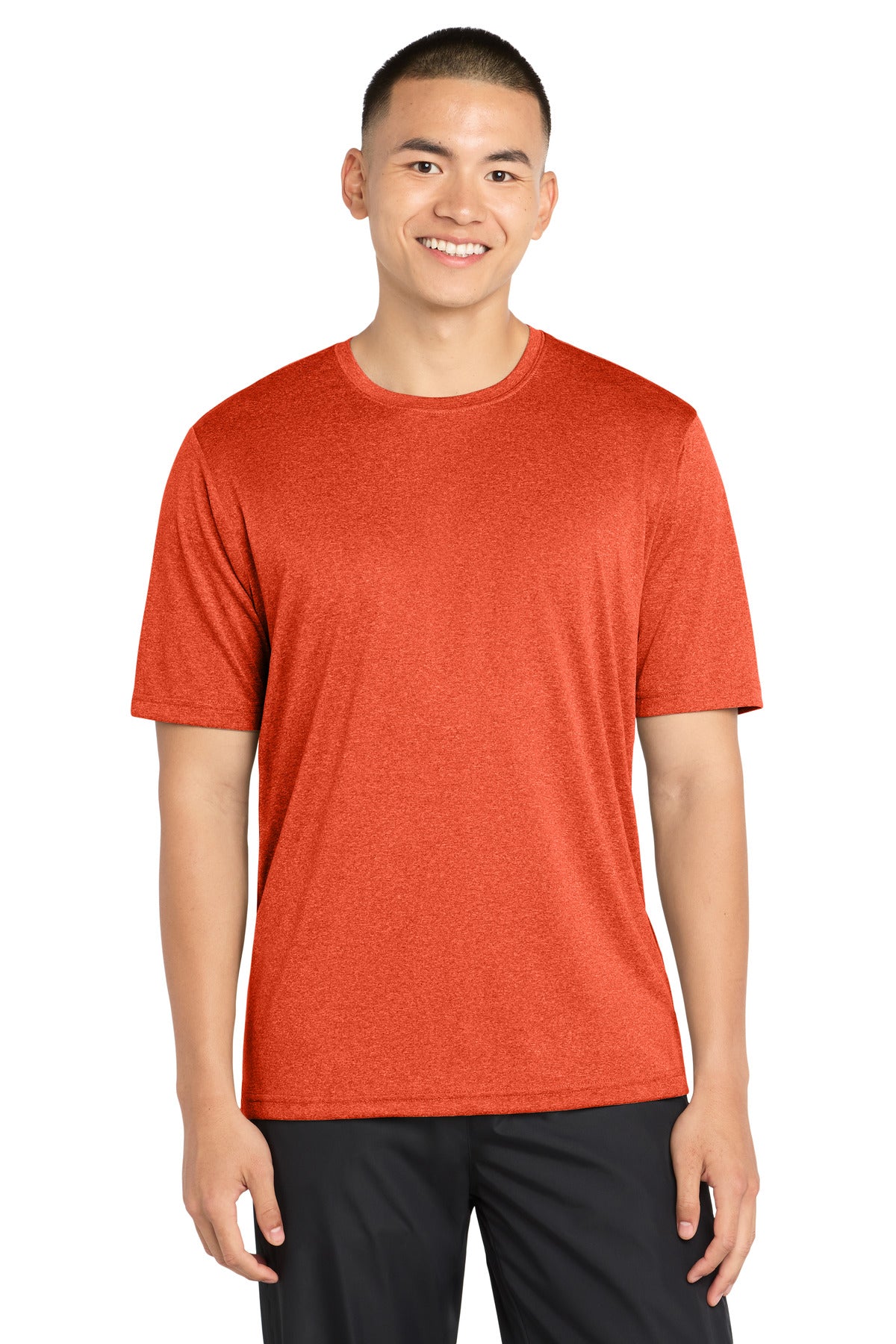 Custom logo Sport-Tek® Heather Contender™ Tee. ST360 in Deep Orange Heather